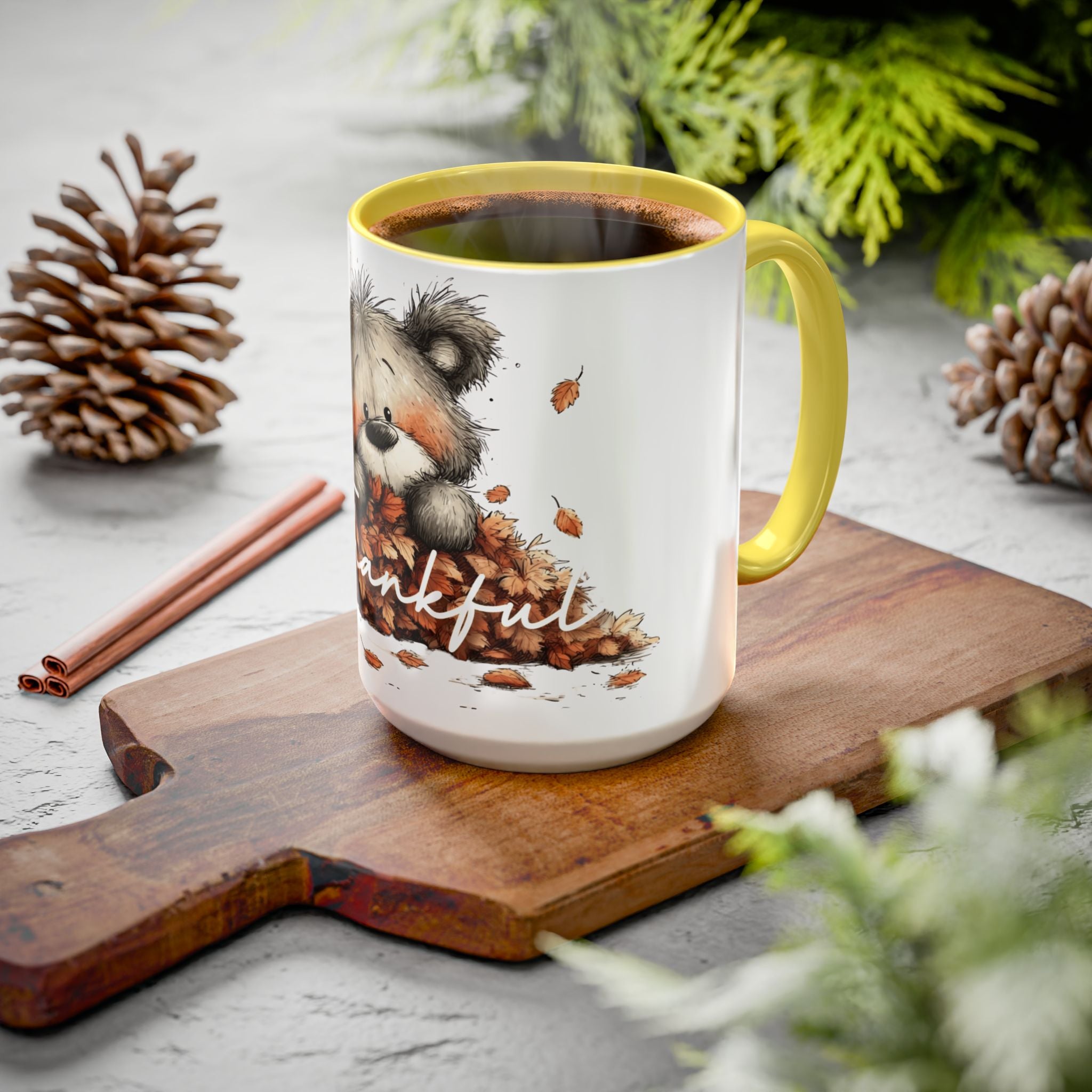 Thankful Bear Autumn Mug — Cute Fall Coffee Cup (11oz, 15oz)