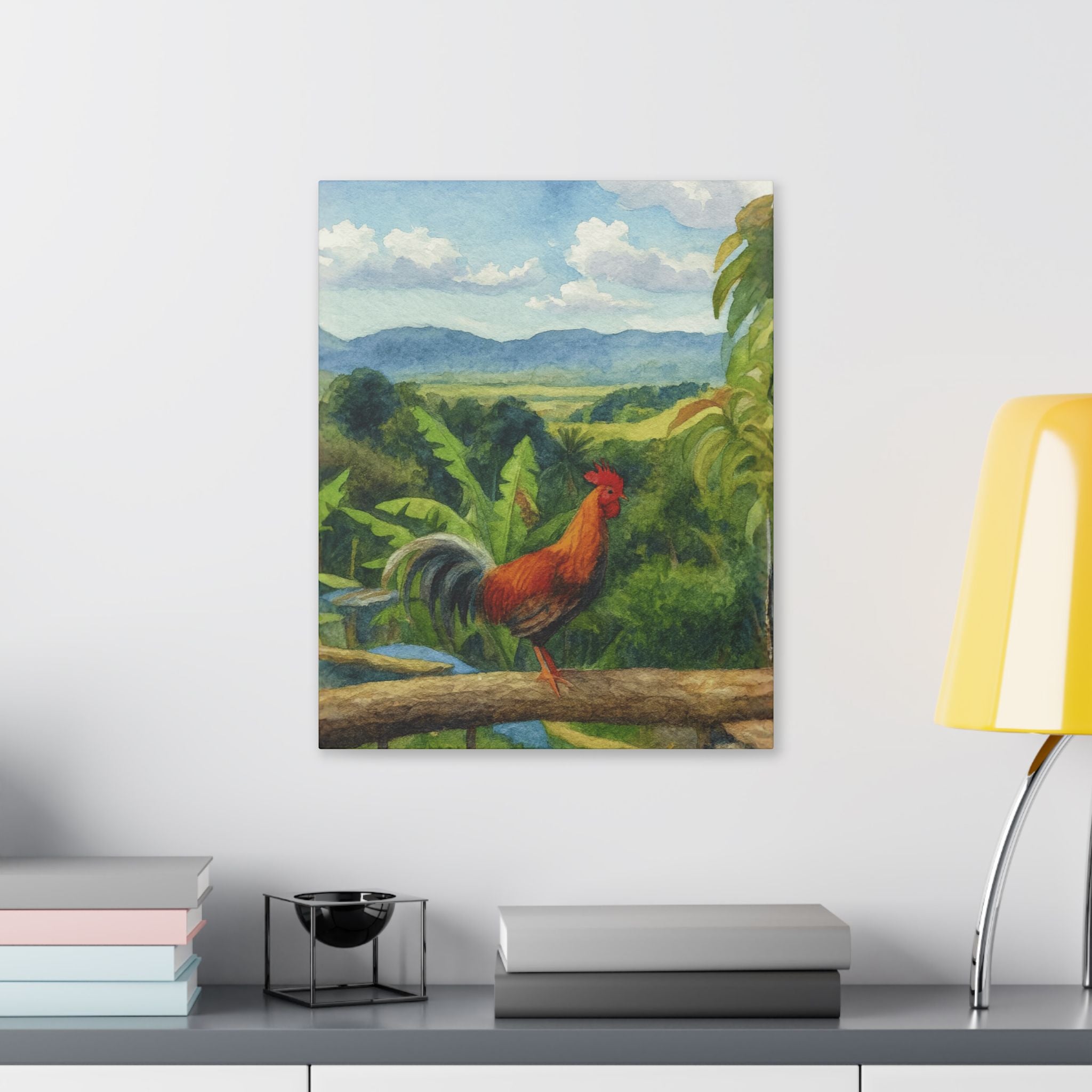 These Puerto Rico inspired Rooster Morning Landscape Canvas