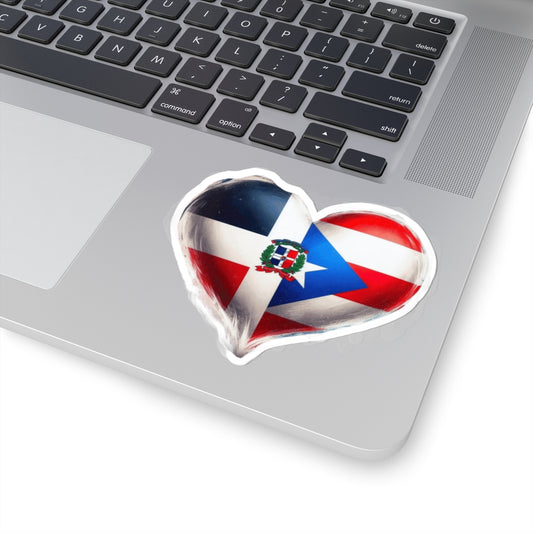 Dominican-Puerto Rican Heart Stickers | Kiss-Cut Stickers for Pride, Gifts, Travel Decor, Express Love | Cute Vinyl Decals