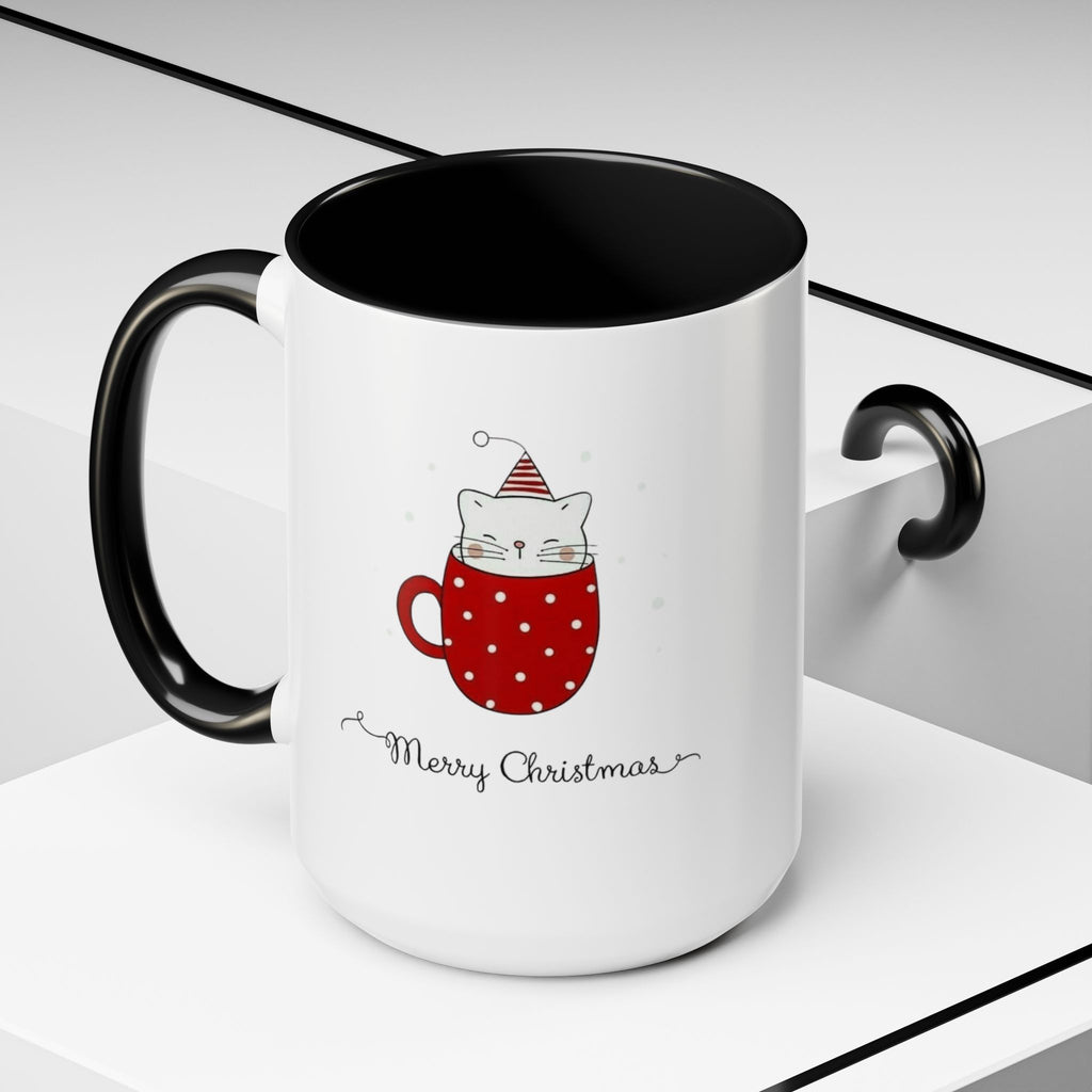 Christmas Cat Accent Mug "Merry Christmas" Polka Dot Holiday Coffee Cup Christmas Mugs Collection!