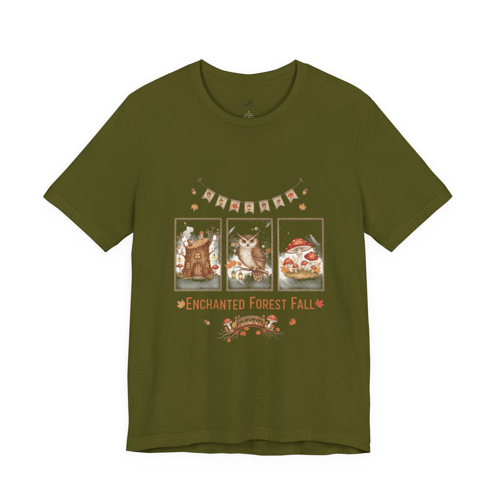 Enchanted Forest Fall Tee, Cute Owl Shirt, Autumn Graphic Tee, Nature Lover Gift, Cozy Fall Apparel, Wildlife T-Shirt, Unisex Fall Top