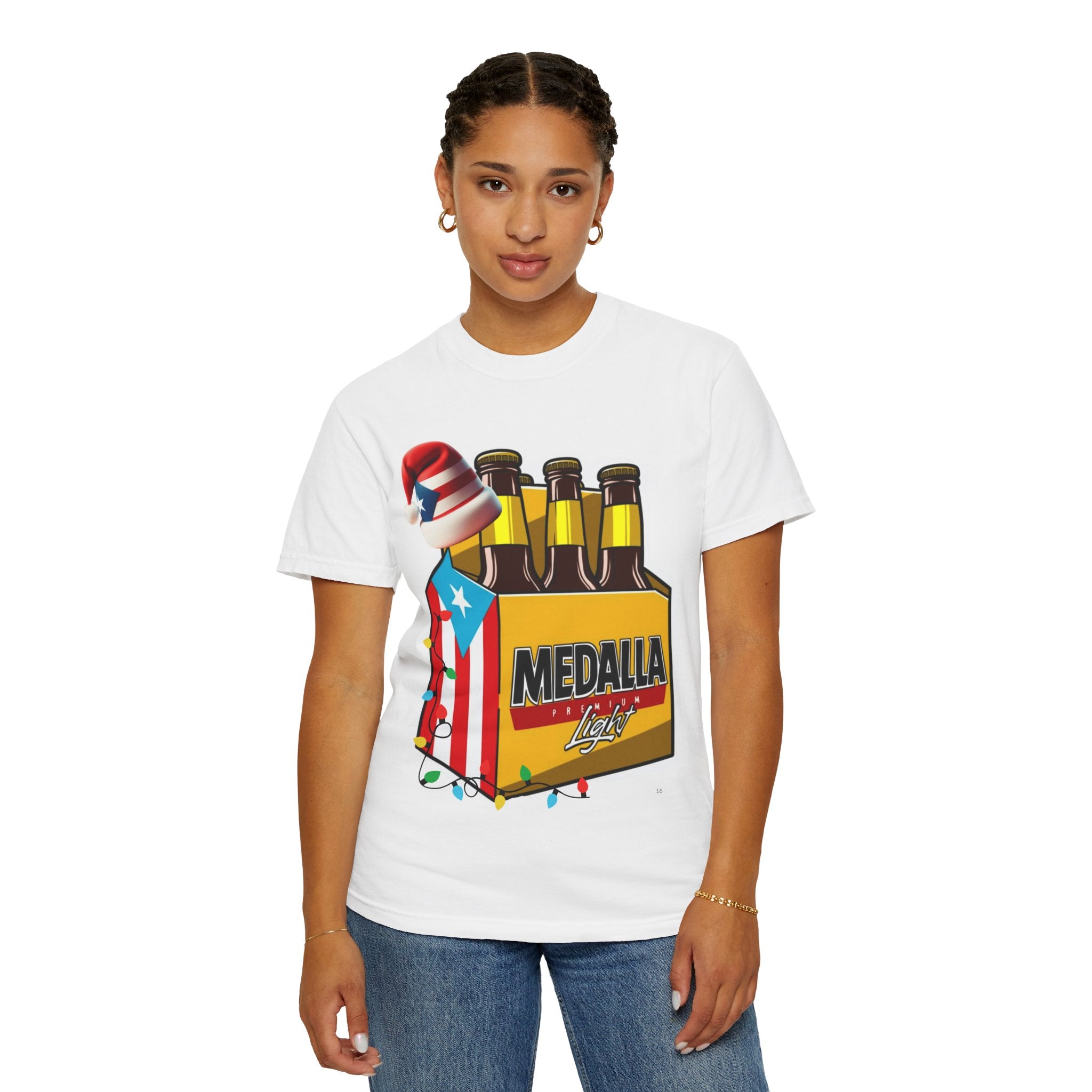 Medalla Light Beer T-Shirt  Navidad Boricua Holiday Tee Puerto Rico’s Navidades