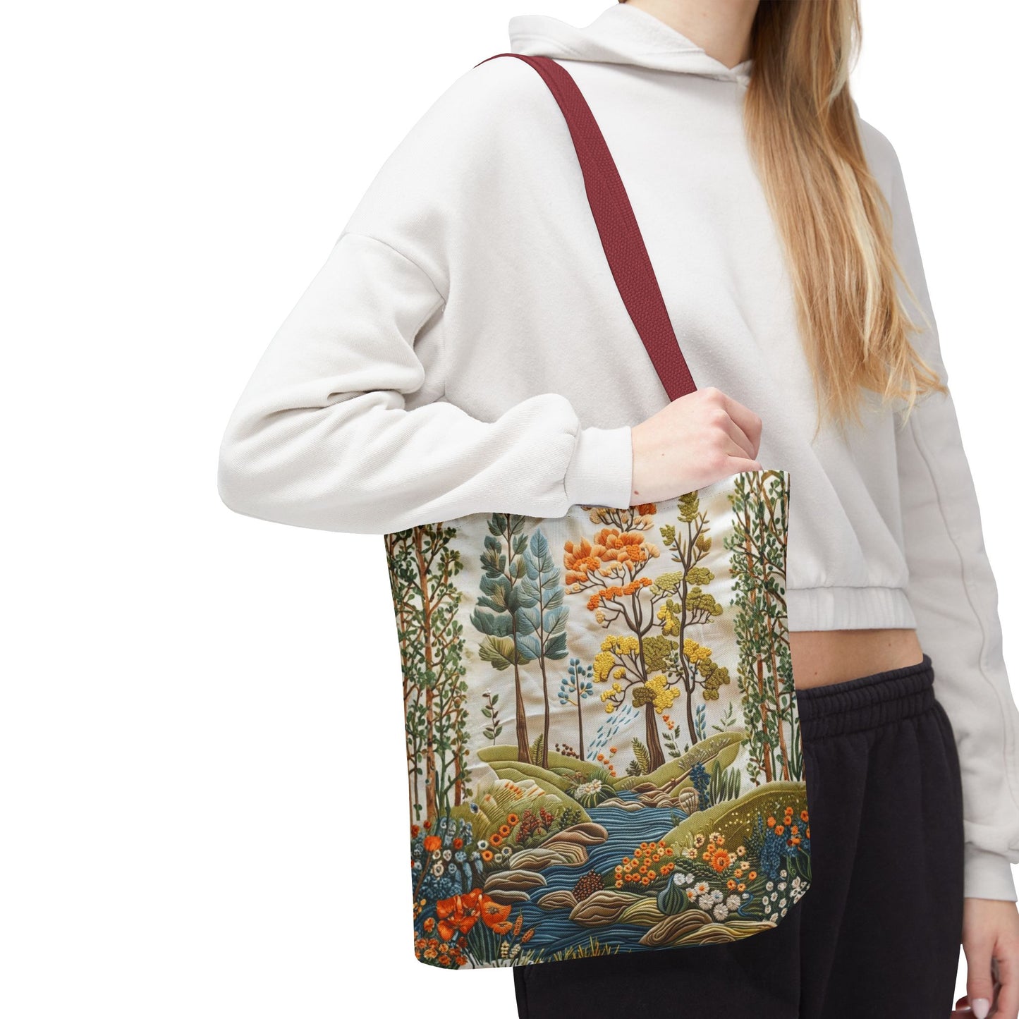Scenic Meadow Tote Crochet-Decorated Tote Bags