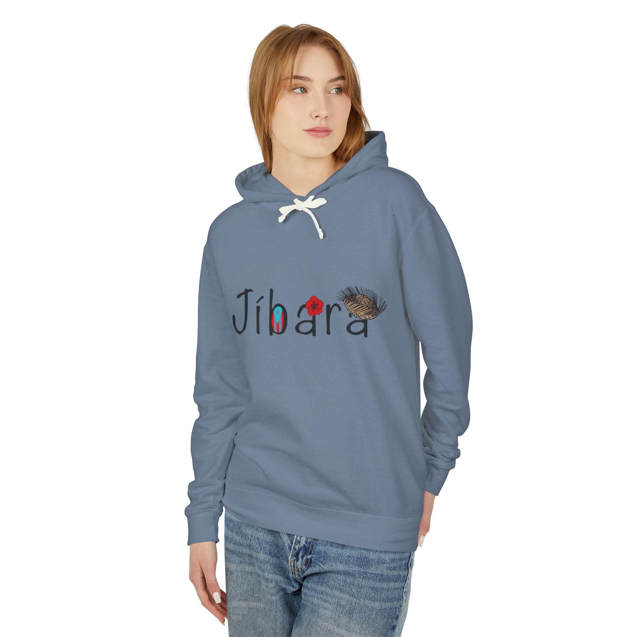 Jíbara Hoodie — Puerto Rican Heart Flag Lightweight Hooded Sweatshirt