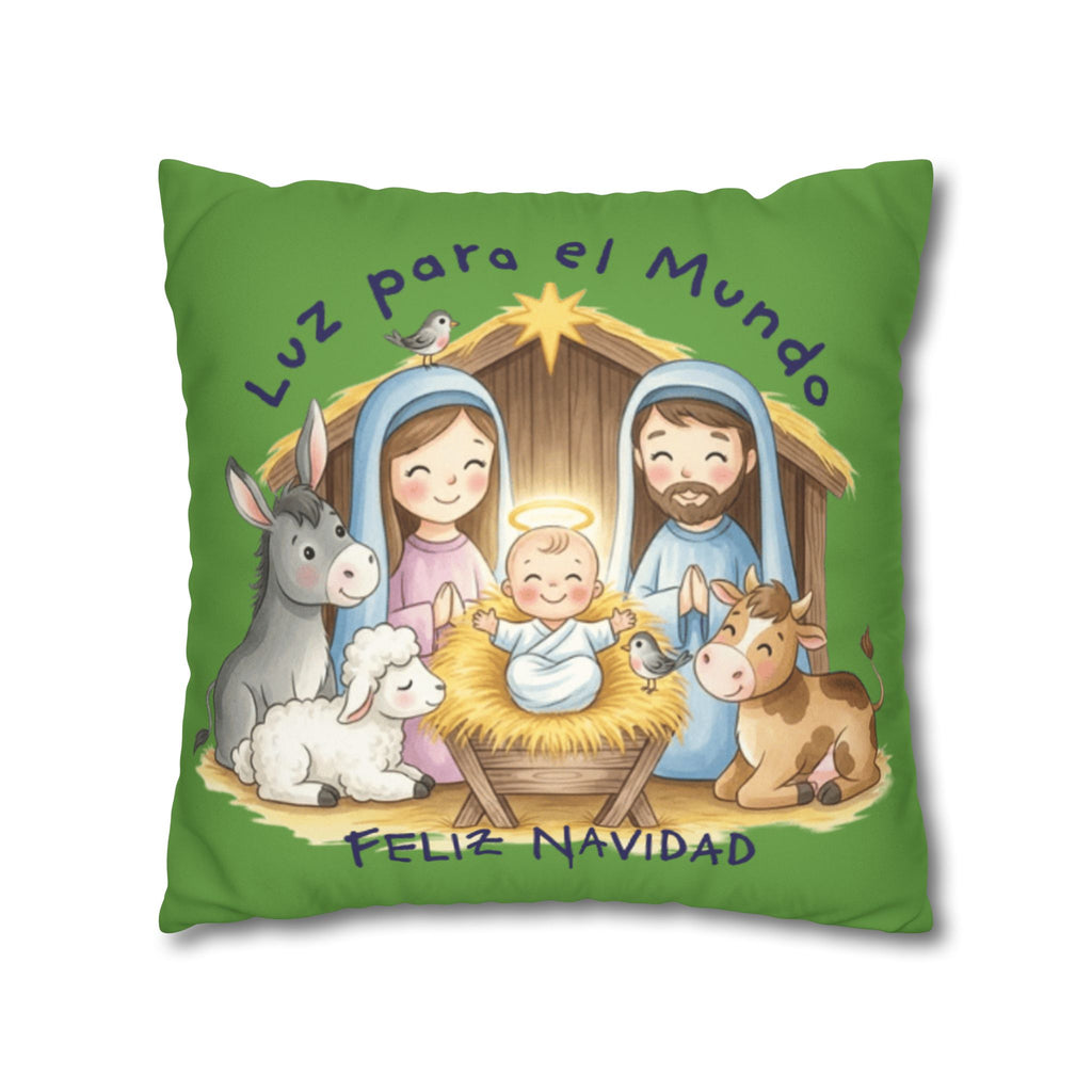 Nativity Pillowcase - "Luz para el Mundo" Feliz Navidad Christmas Throw Cover Puerto Rico Culture Pillow