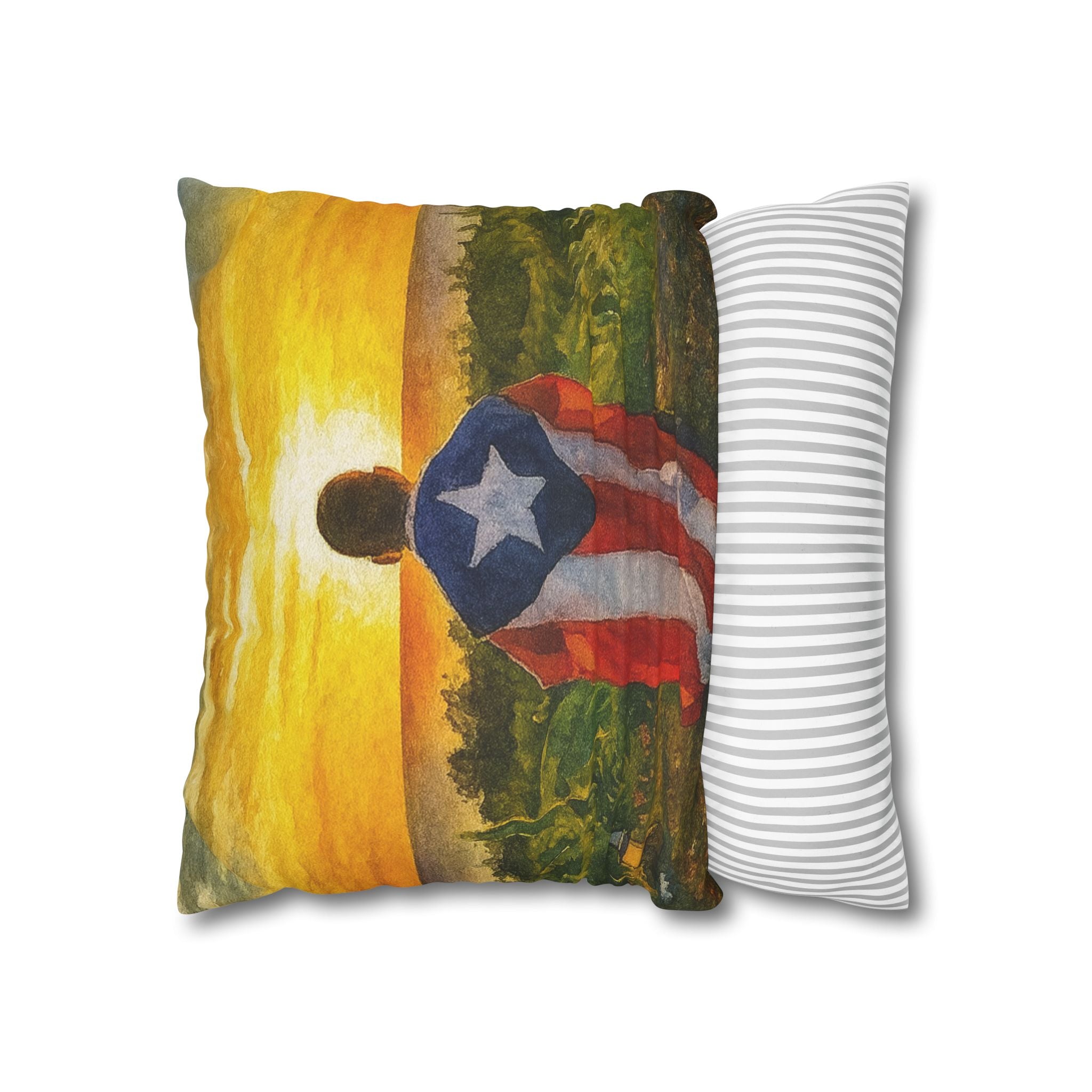 Puerto Rican Flag Sunset Pillowcase  Boy Draped in Puerto Rico Flag Decorative Throw Pillow Puerto Rico Culture Pillow