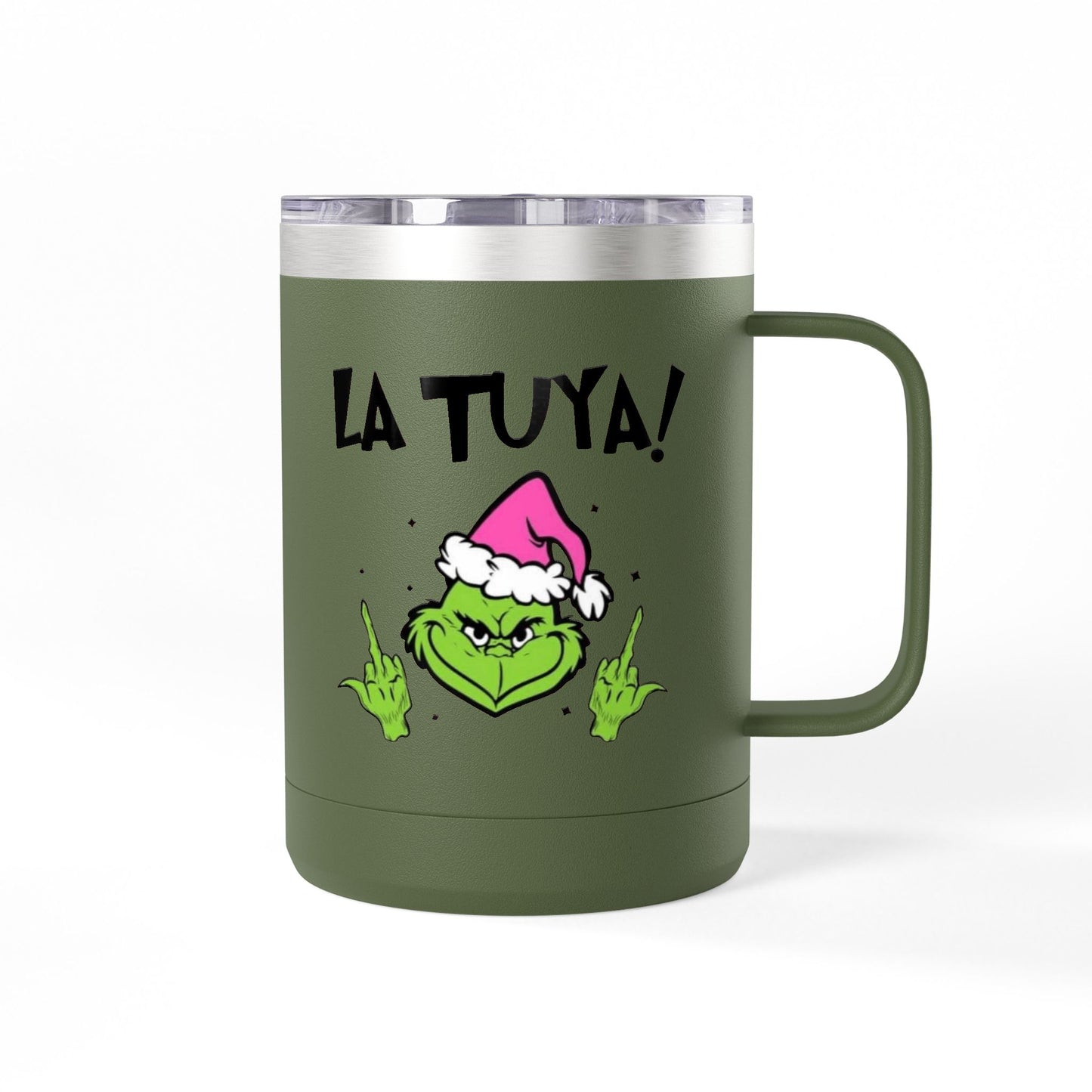 Holiday Grinch Coffee Mug Tumbler - 15oz Vaso / Taza de Acero Inoxidable – Diseño Navideño
