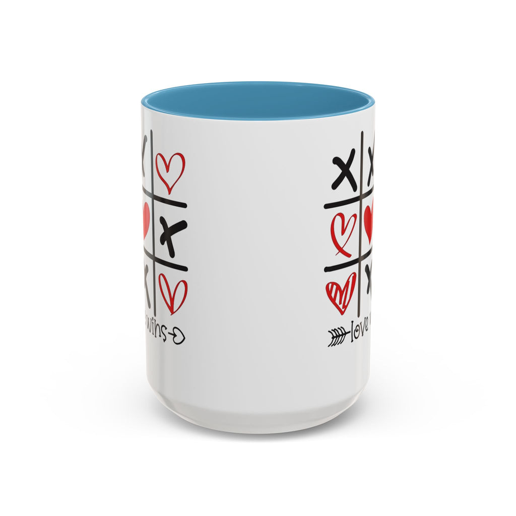 Love Wins Tic-Tac-Toe Heart Accent Coffee Mug — Romantic Valentine 11/15oz
