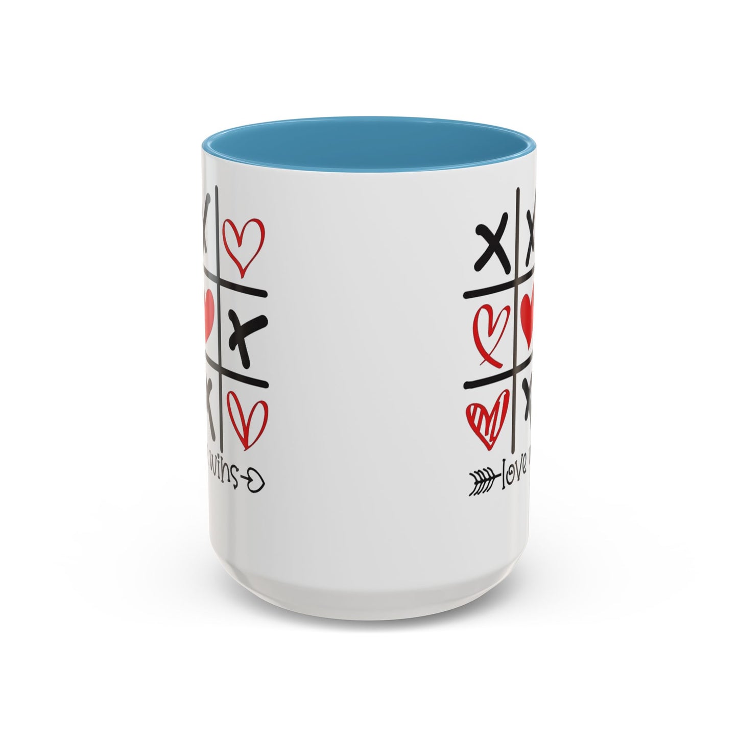 Love Wins Tic-Tac-Toe Heart Accent Coffee Mug — Romantic Valentine 11/15oz