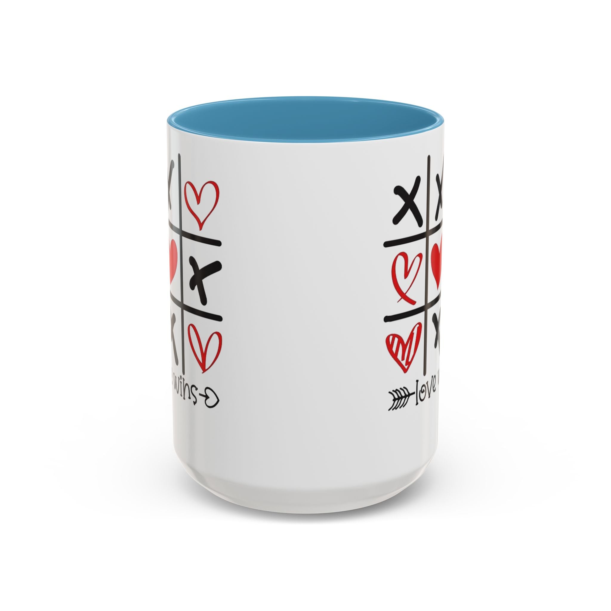 Love Wins Tic-Tac-Toe Heart Accent Coffee Mug — Romantic Valentine 11/15oz