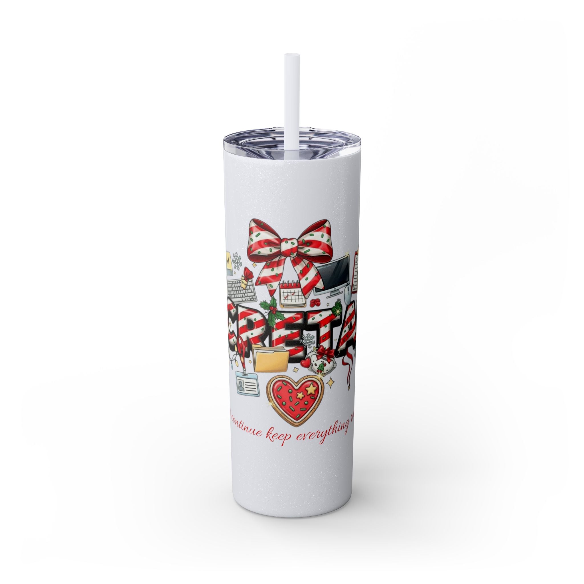 Christmas mug for the office team who keeps everything running smoothly. Candy Cane Christmas Office Secret Santa Design, 20oz with Straw