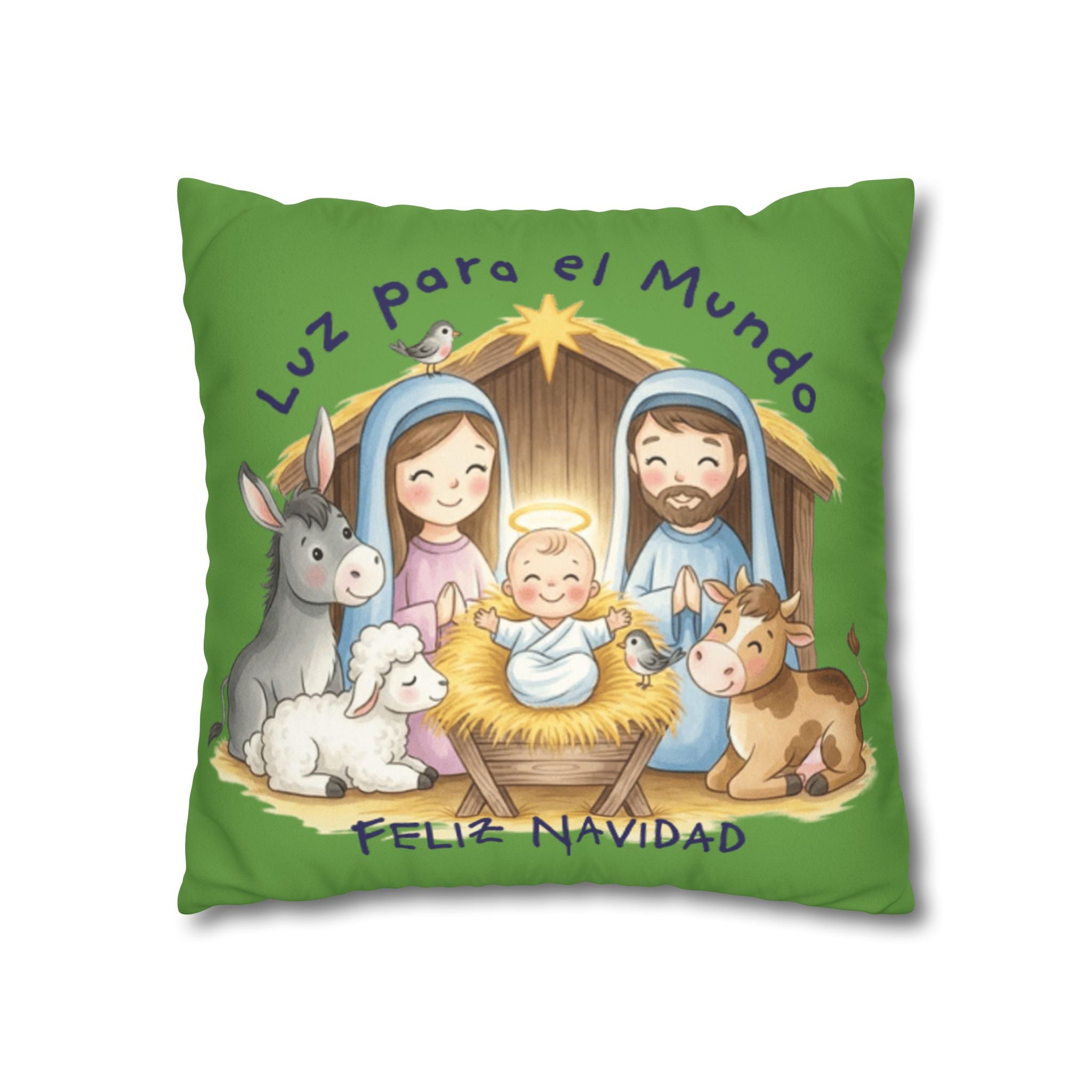 Nativity Pillowcase - "Luz para el Mundo" Feliz Navidad Christmas Throw Cover Puerto Rico Culture Pillow