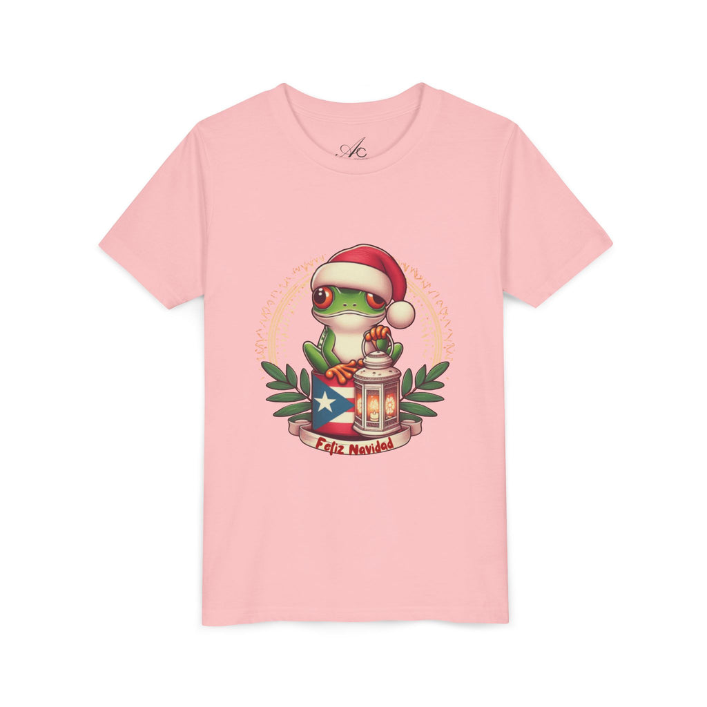 Kids Tee Cute Frog with Puerto Rican Flag & Lantern (Feliz Navidad)