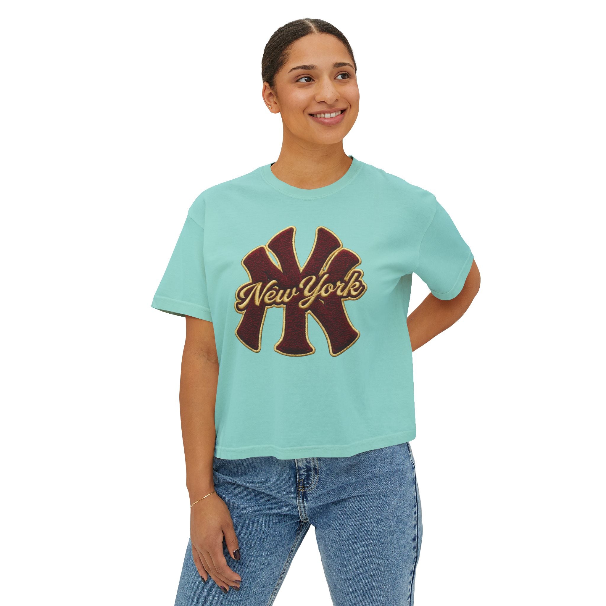 New York Script Logo Women's Boxy Tee – Vintage City Graphic T-Shirt