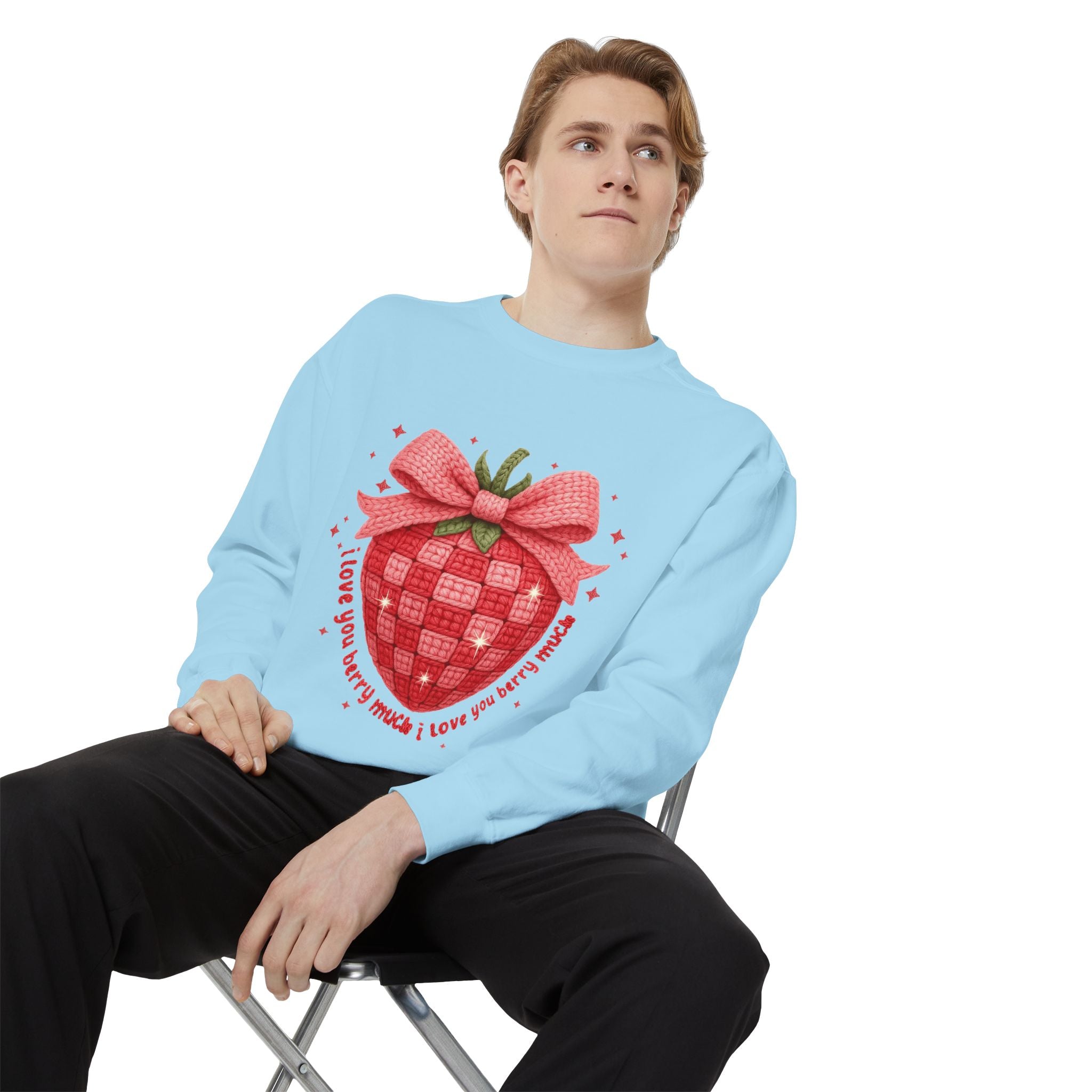 Strawberry Bow Sweatshirt  "I Love You Berry Much" Cute Valentine Pullover