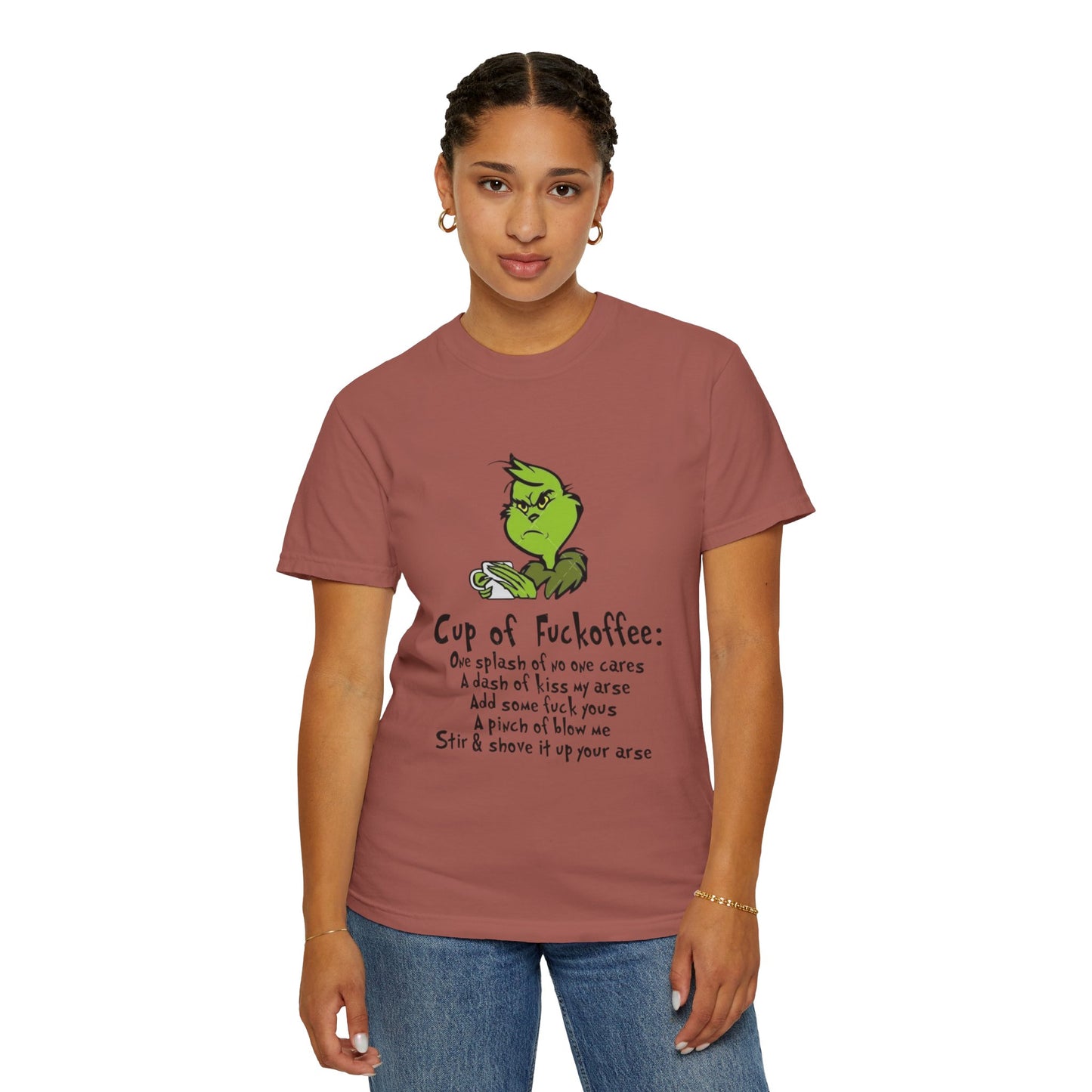 Holiday Graphic Tees  Cozy Festive Wear Funny Grinch-Inspired Unisex T-Shirt Cup of Fuckoffee