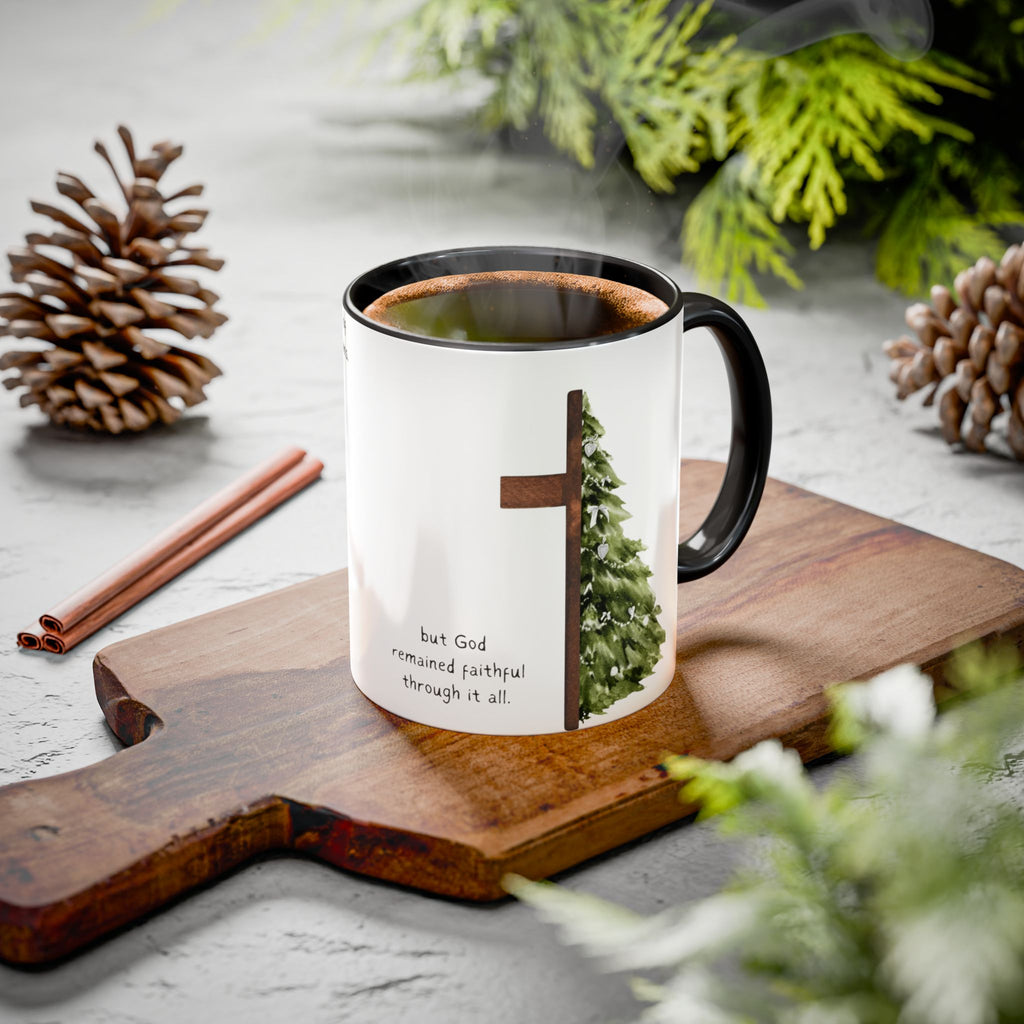 Christian Cross & Pine Tree Mug — Faith Reminder Coffee Cup (11oz/15oz)