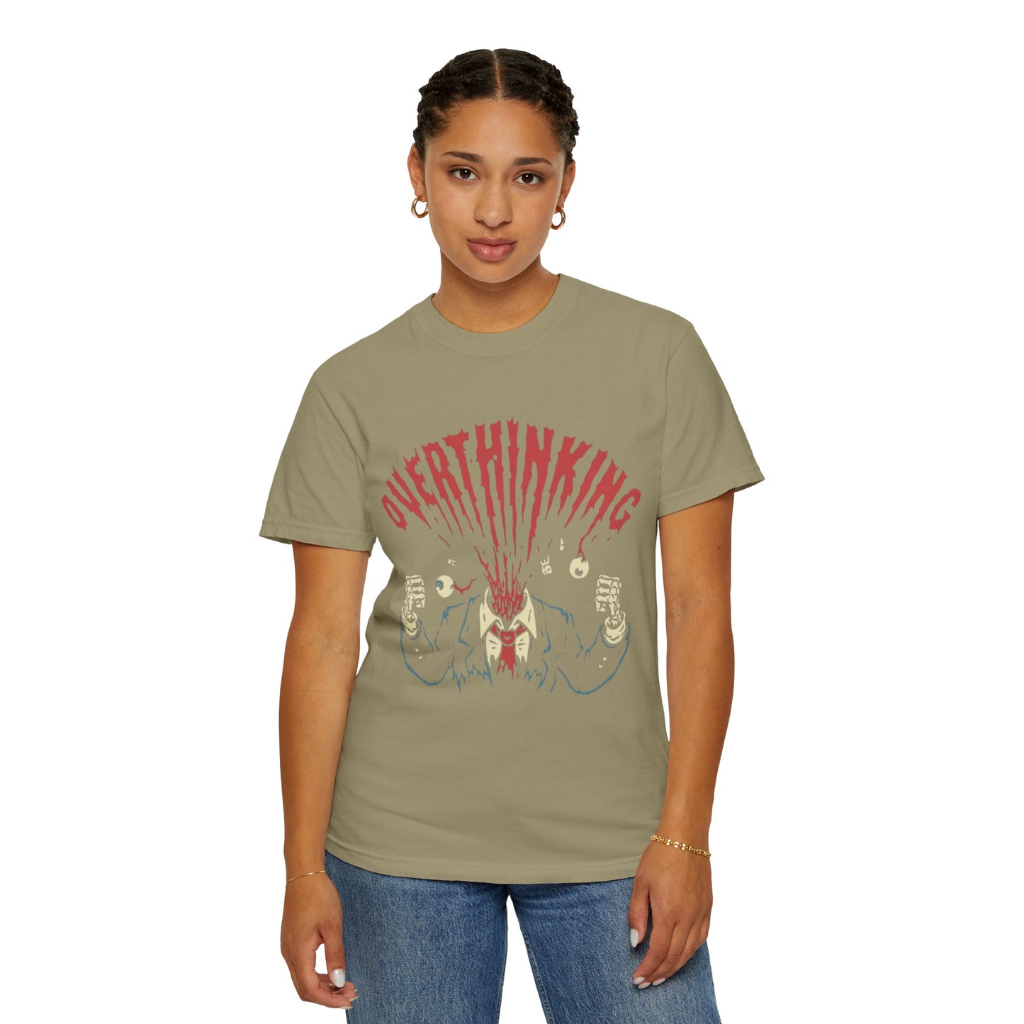 Mentally on Vacation Overthinking Garment-Dyed Unisex T-Shirt, Casual Wear, Gift for Anxiety Awareness, Self-Care Apparel, Unique Graphic Tee