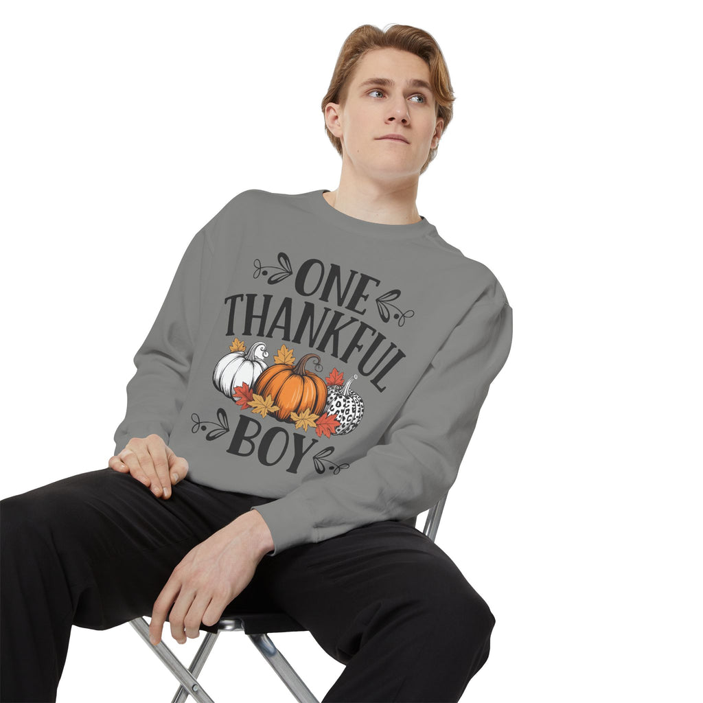 Thankful Boy Sweatshirt  Fall Pumpkin Thanksgiving Crewneck Fall T-Shirts and Sweatshirts Collection