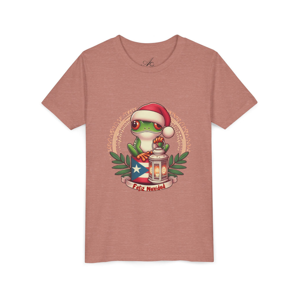 Kids Tee Cute Frog with Puerto Rican Flag & Lantern (Feliz Navidad)