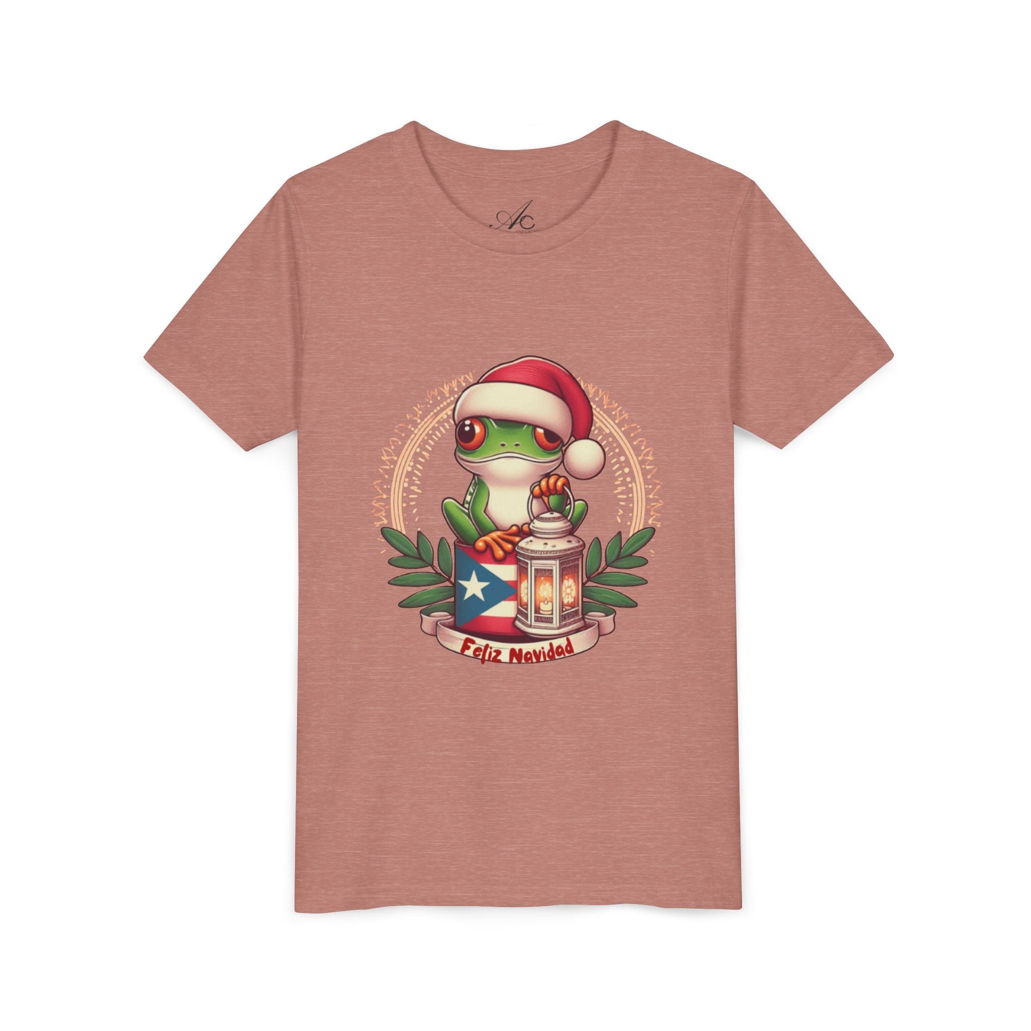 Kids Tee Cute Frog with Puerto Rican Flag & Lantern (Feliz Navidad)