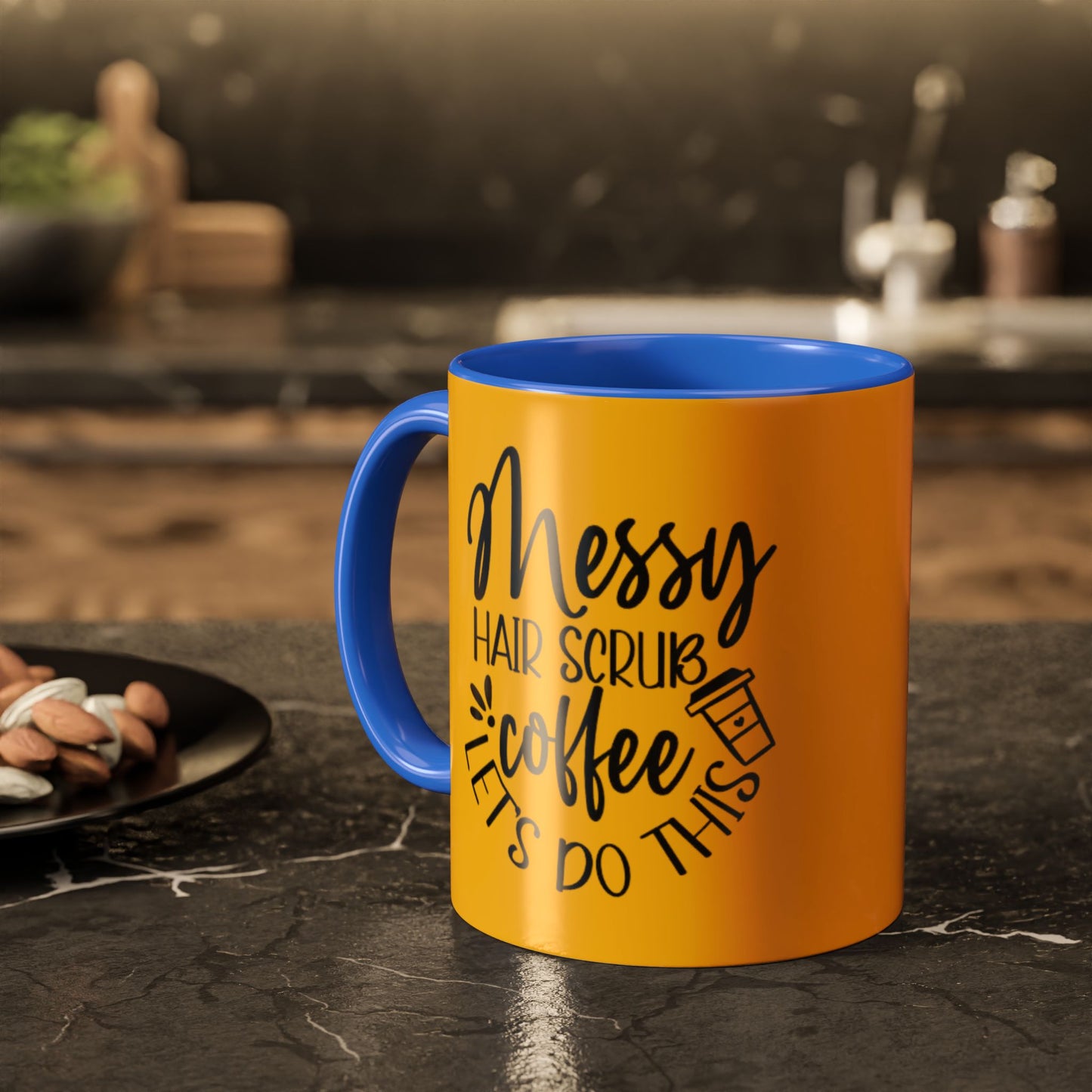Holiday Coffee Cups with Festive Quotes & Designs Messy Hair Coffee Mug - Fun Yellow Ceramic Cup for Coffee Lovers