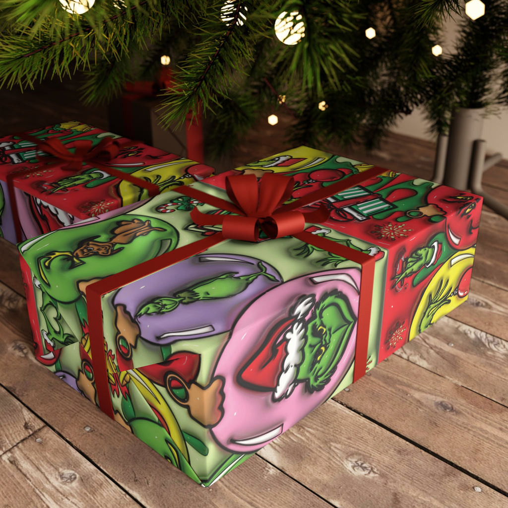 Christmas Grinch Gift Wrap Sheet — Festive Holiday Wrapping Paper Fun & Unique Gift Packaging