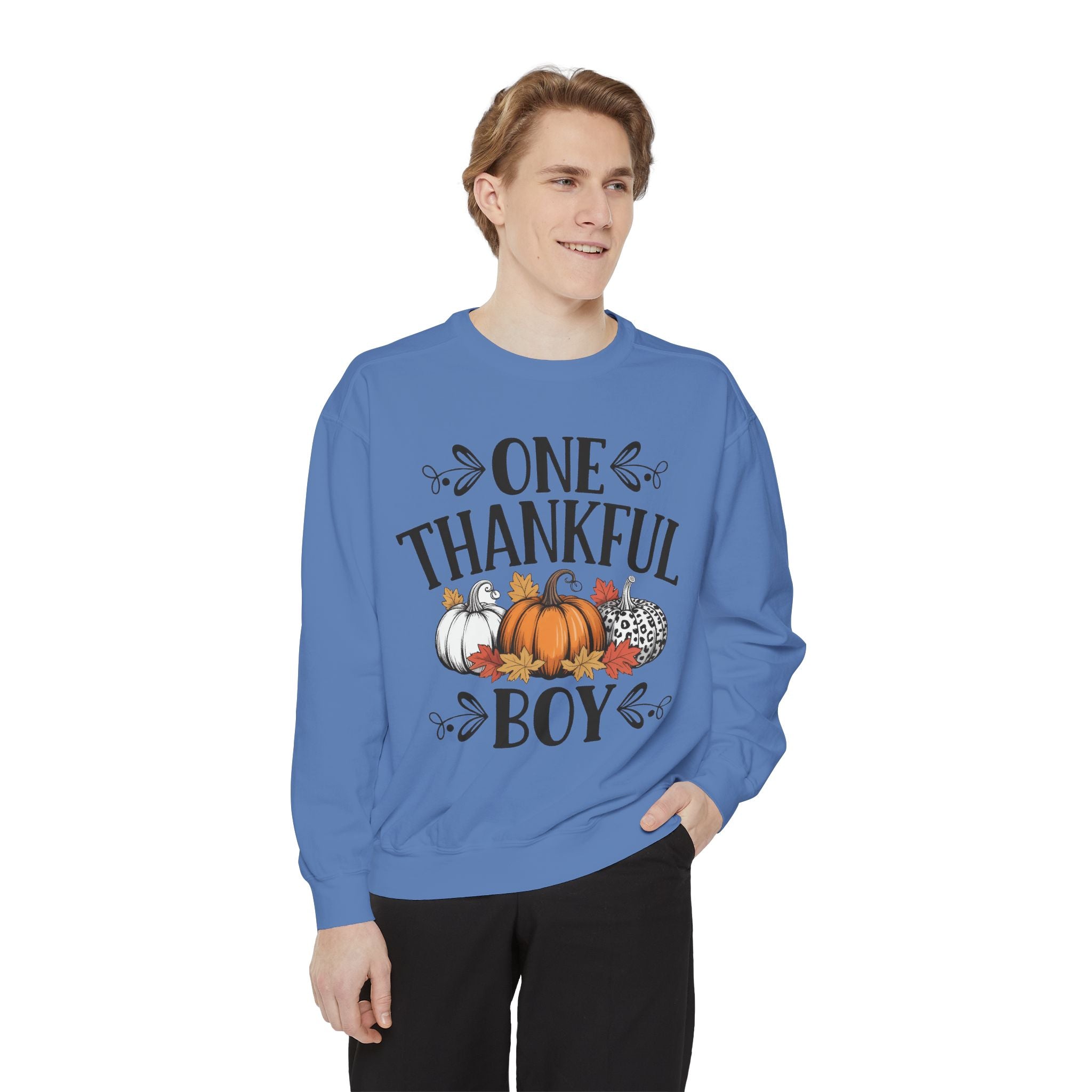 Thankful Boy Sweatshirt  Fall Pumpkin Thanksgiving Crewneck Fall T-Shirts and Sweatshirts Collection
