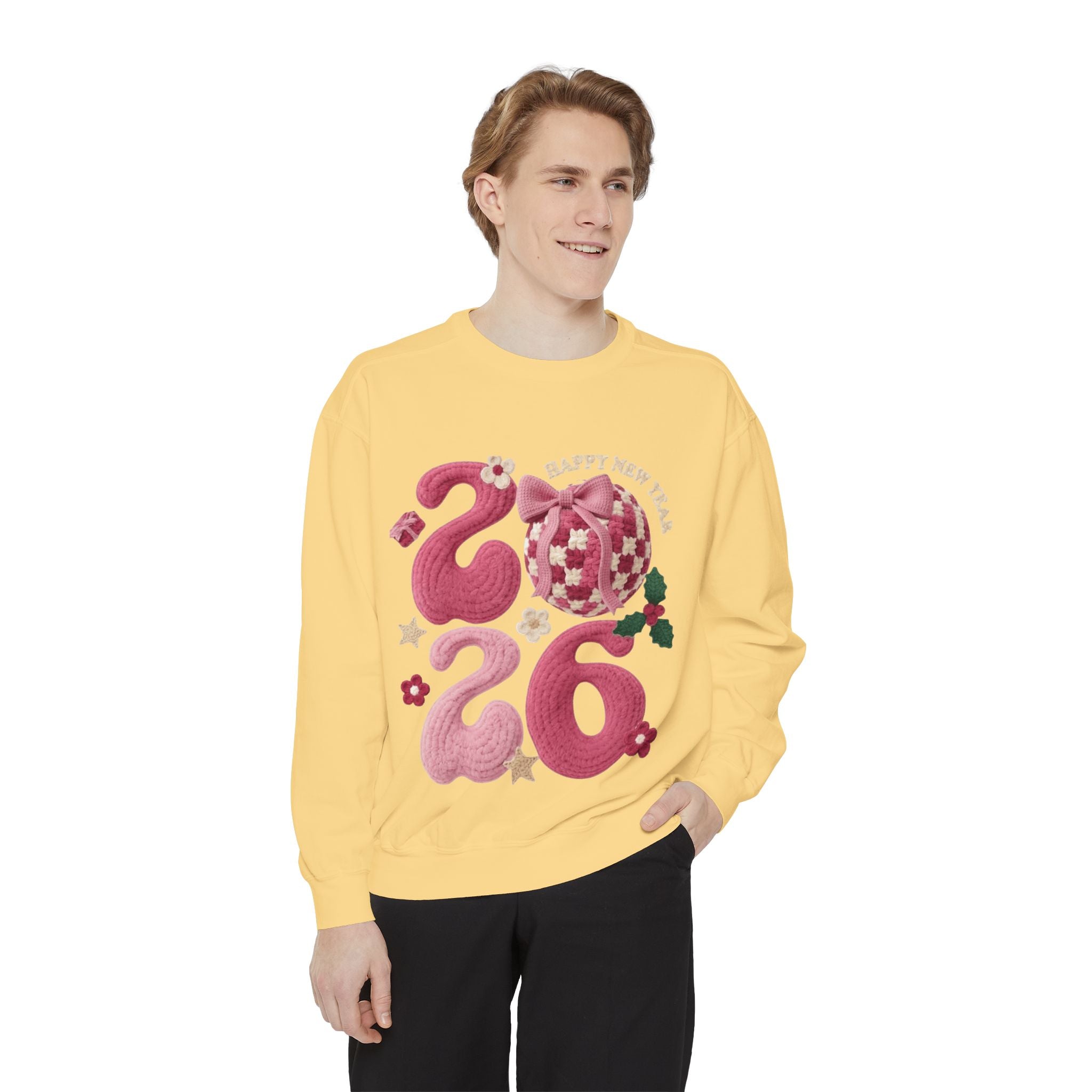 Happy New Year 2026 Sweater  Pink Festive Graphic Sweatshirt