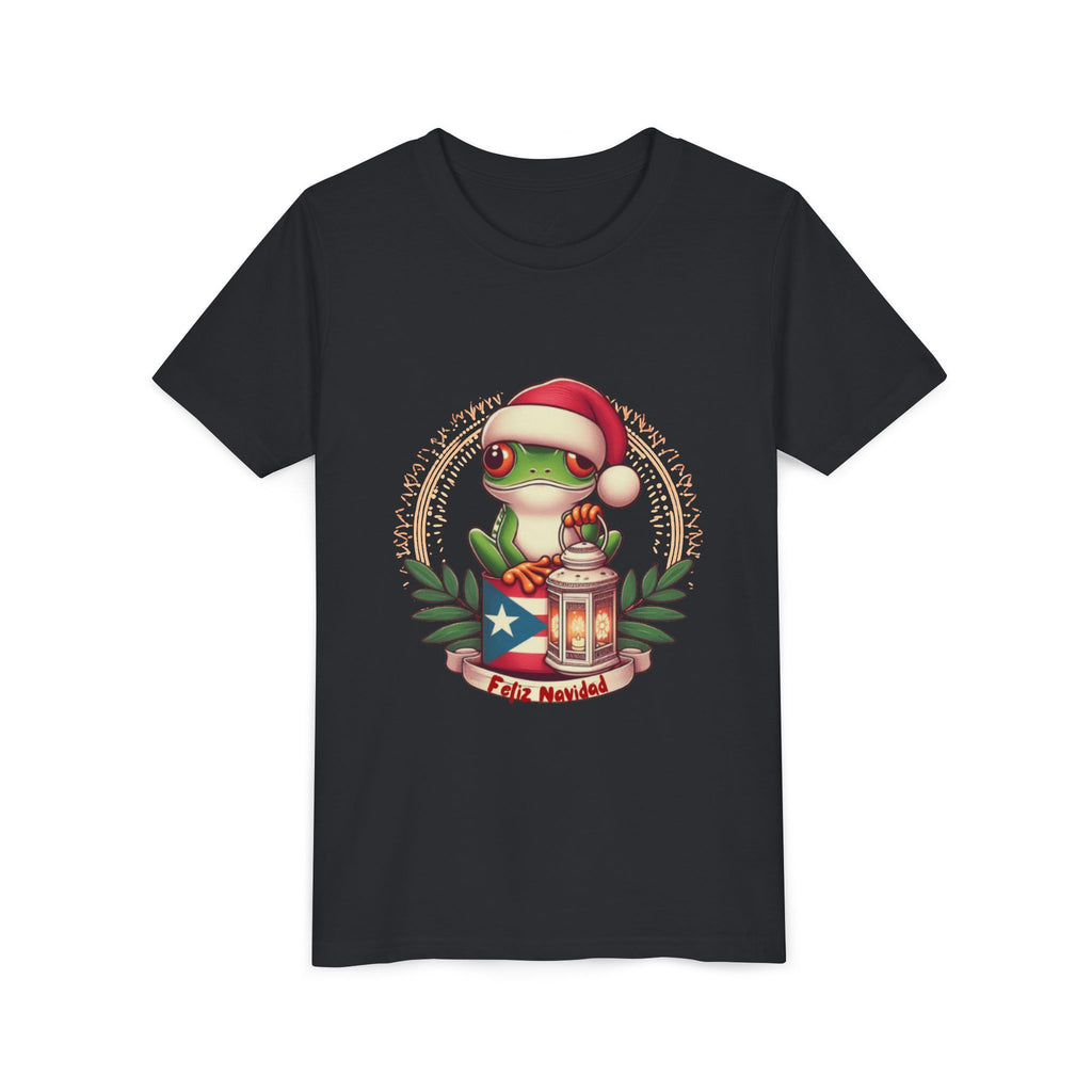 Kids Tee Cute Frog with Puerto Rican Flag & Lantern (Feliz Navidad)