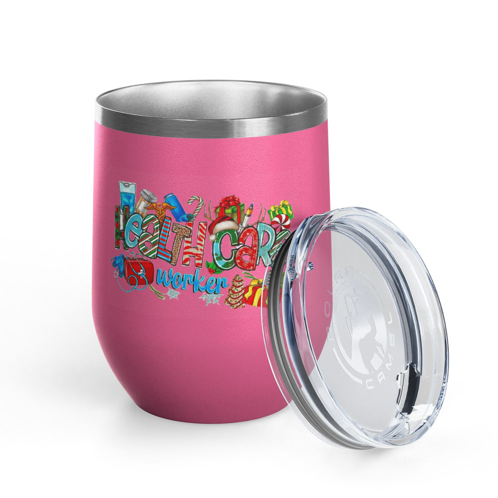 Healthcare Worker 12oz Wine Tumbler — Colorful Holiday Medical Staff Gift Medical Christmas Mug