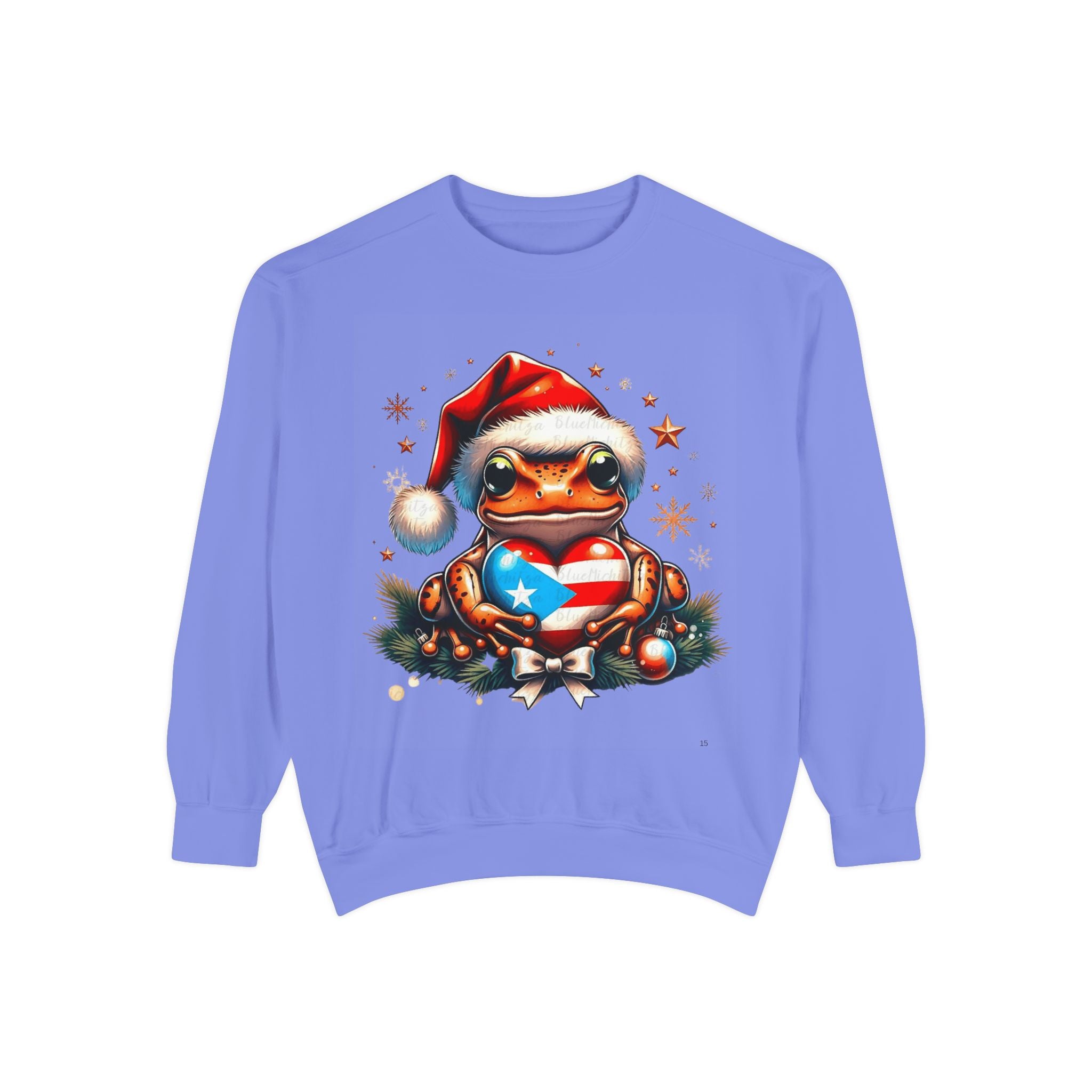 Christmas Coqui Sweatshirt — Cute Santa Frog Holding Ornament Holiday Sweater