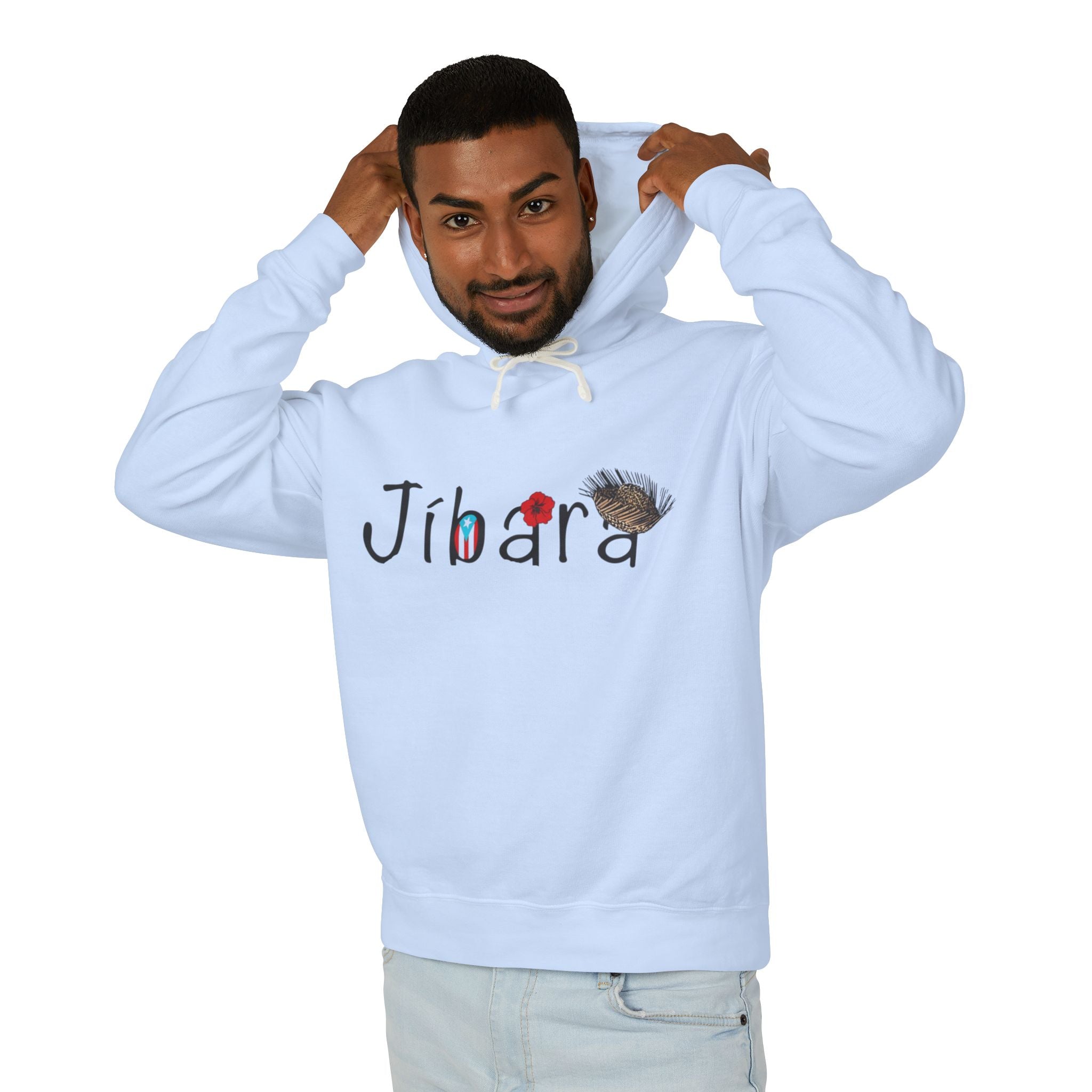 Jíbara Hoodie — Puerto Rican Heart Flag Lightweight Hooded Sweatshirt