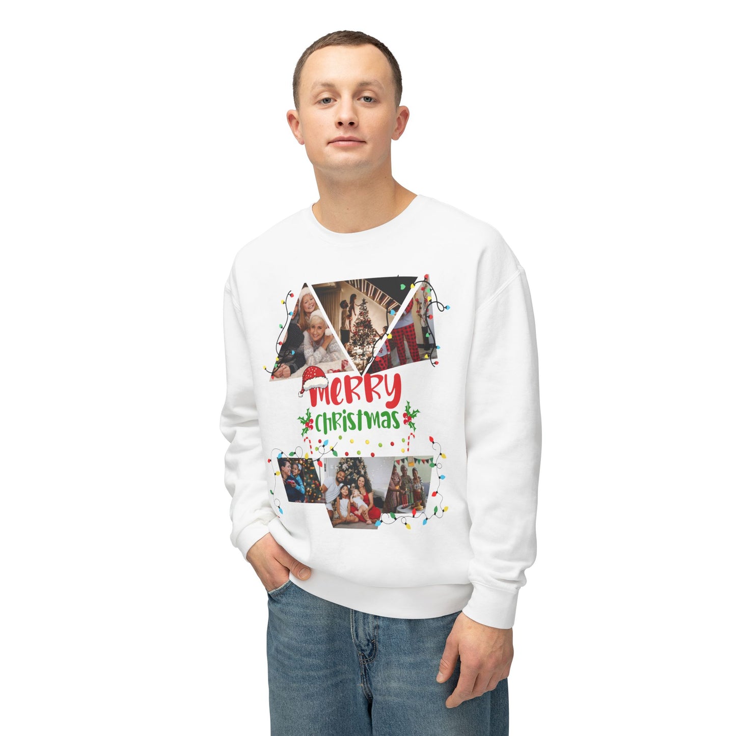 Christmas Photo Collage Sweatshirt — "Merry Christmas" Holiday Crewneck