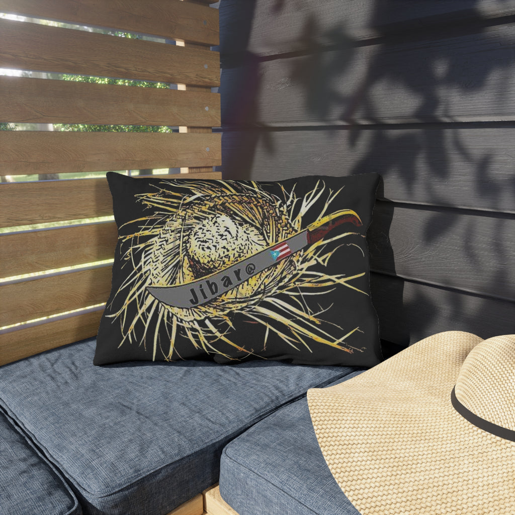 Puerto Rico Culture Pillow Outdoor Pillow – Rustic Straw Hat & Machete Design (Jibaro)