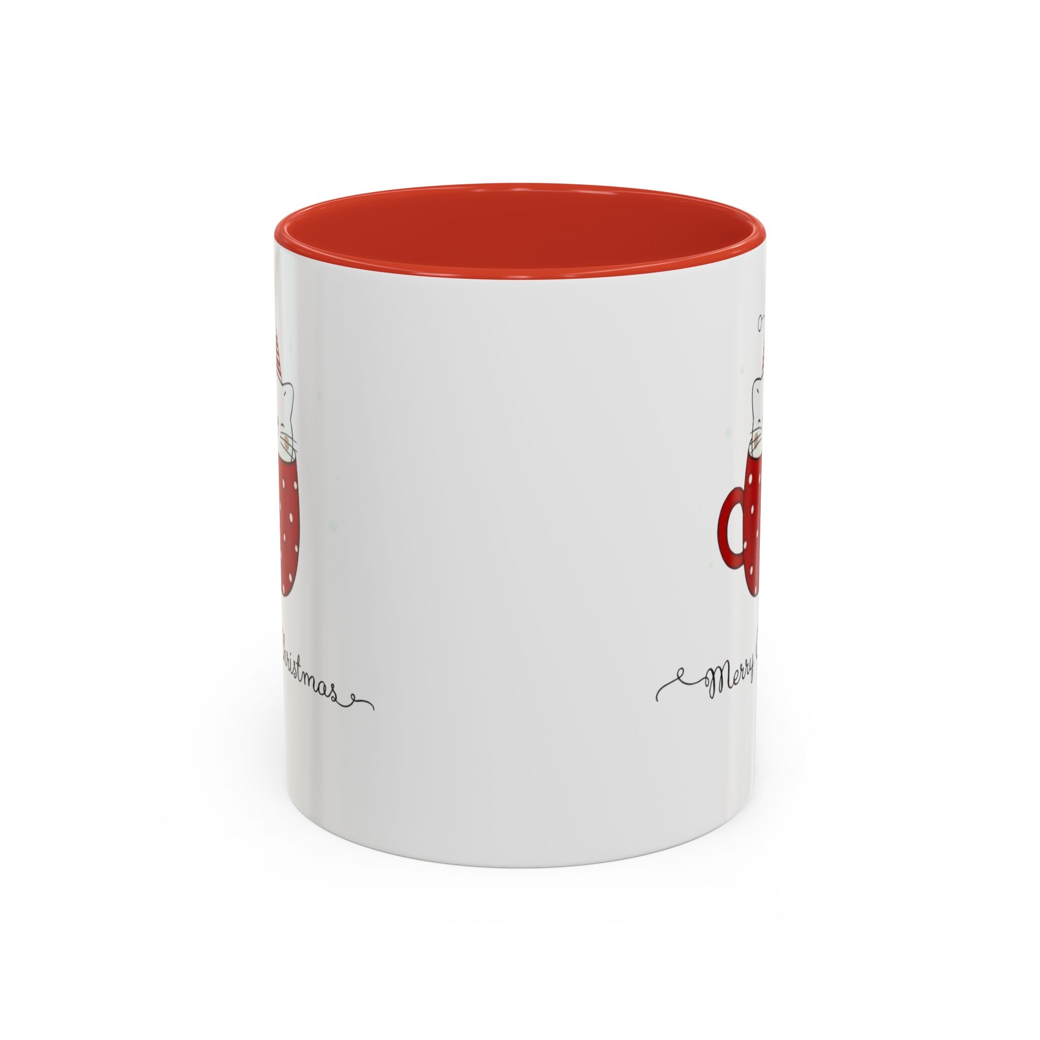 Christmas Cat Accent Mug "Merry Christmas" Polka Dot Holiday Coffee Cup Christmas Mugs Collection!