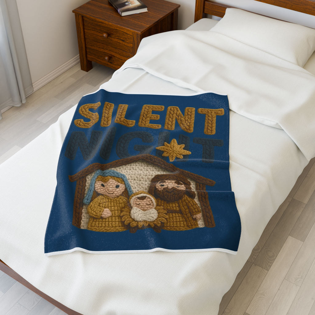 Silent Night Nativity Velveteen Plush Blanket  Cozy Christmas Baby Jesus Manger Throw