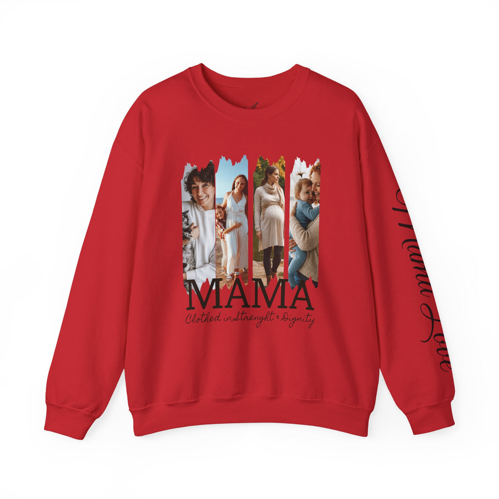 Mama Photo Collage Sweatshirt — "MAMA: clothed in strength & dignity" Sleeve Script