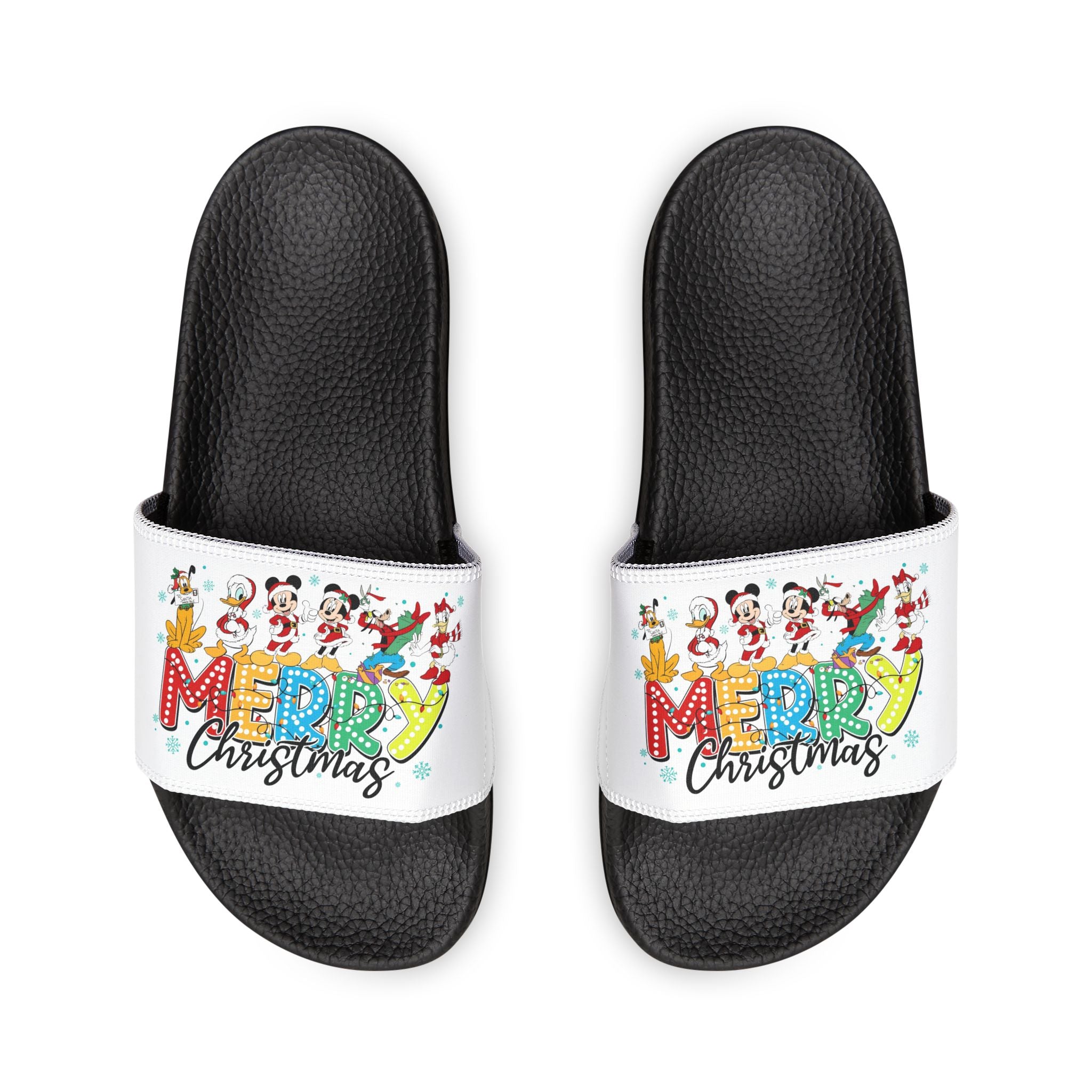 Youth Christmas Slide Sandals  "Merry Christmas" Holiday Cartoon Slides