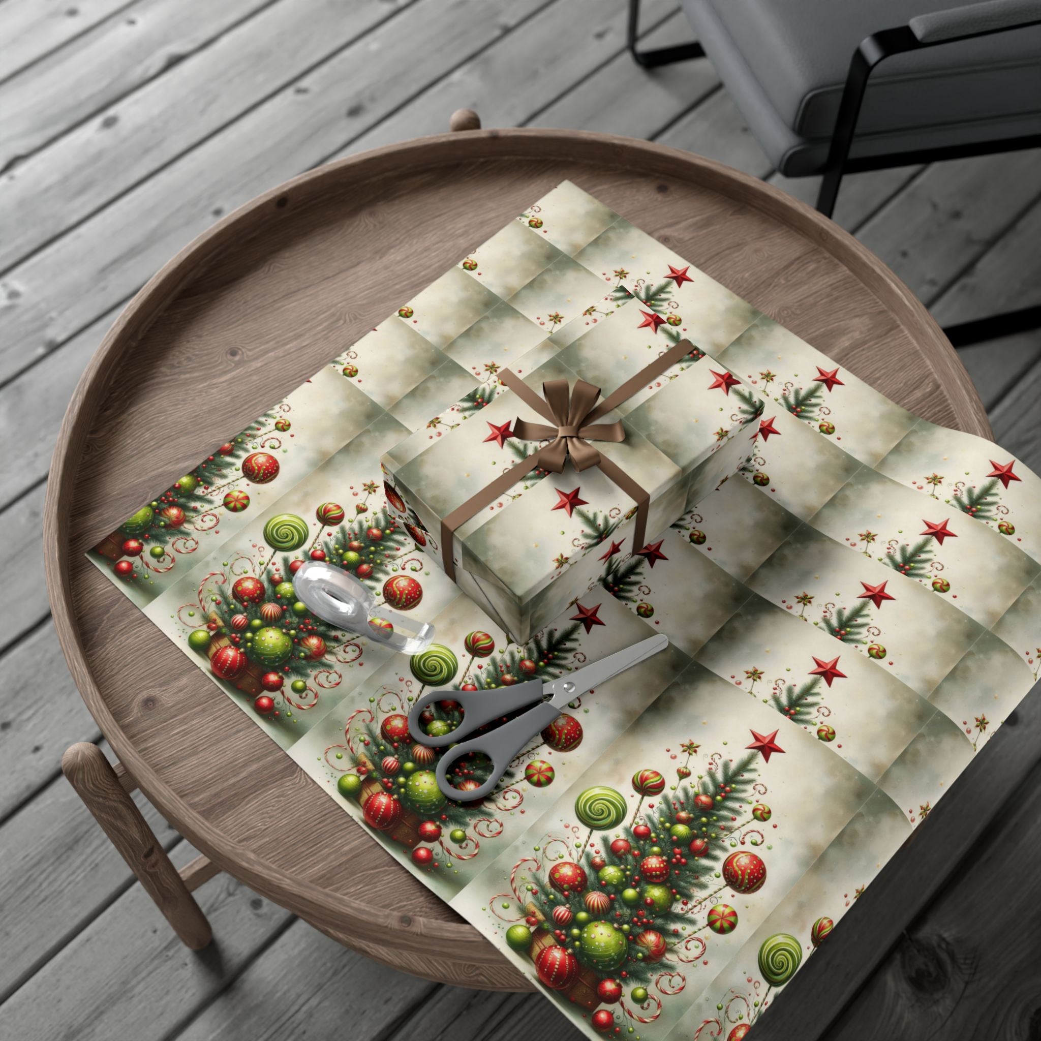 Christmas Tree Ornament Gift Wrap Paper — Vintage Holiday Wrapping Sheets