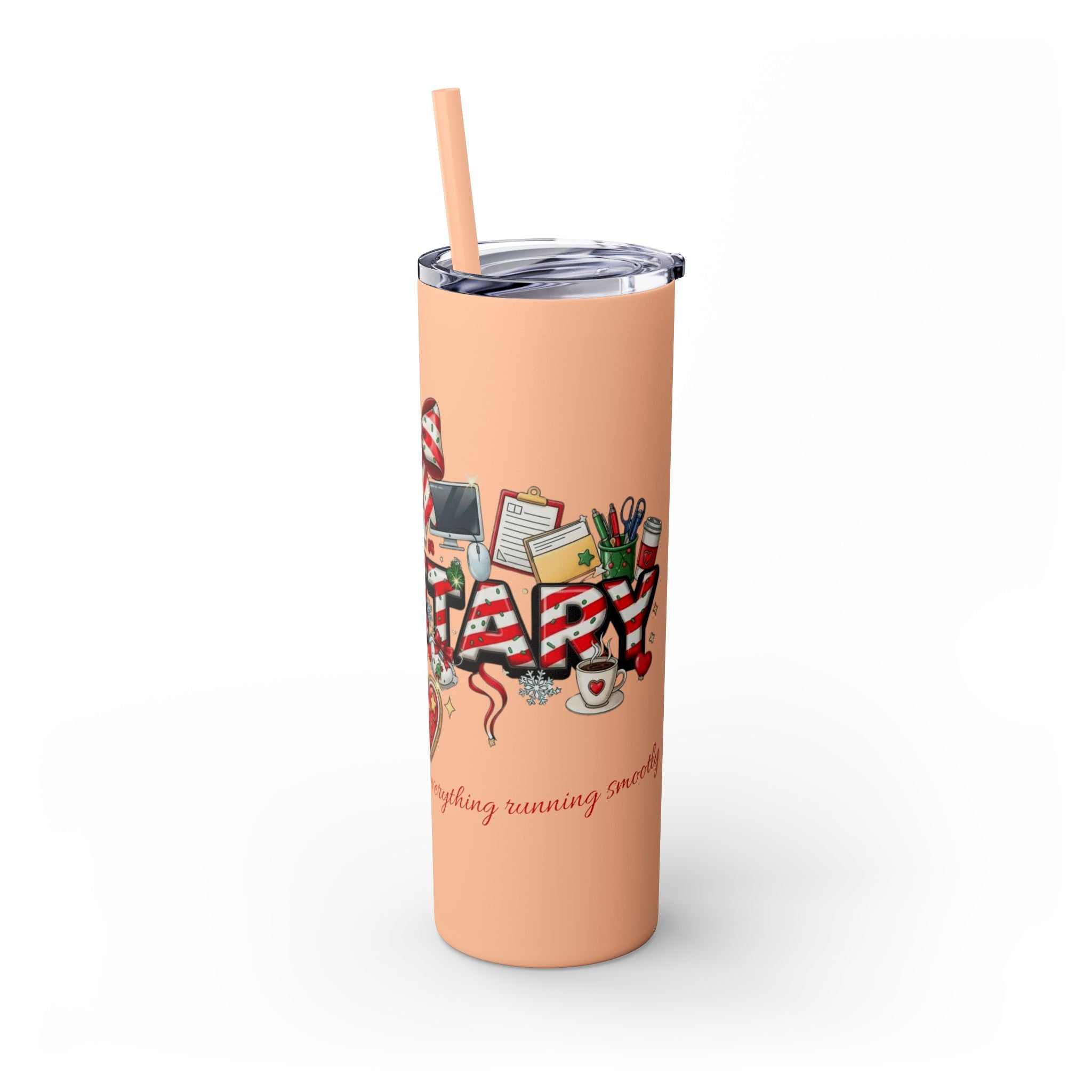 Christmas mug for the office team who keeps everything running smoothly. Candy Cane Christmas Office Secret Santa Design, 20oz with Straw