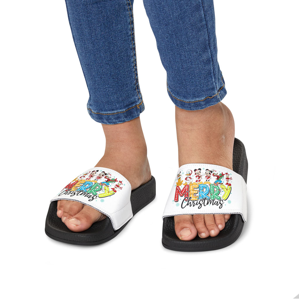 Youth Christmas Slide Sandals  "Merry Christmas" Holiday Cartoon Slides