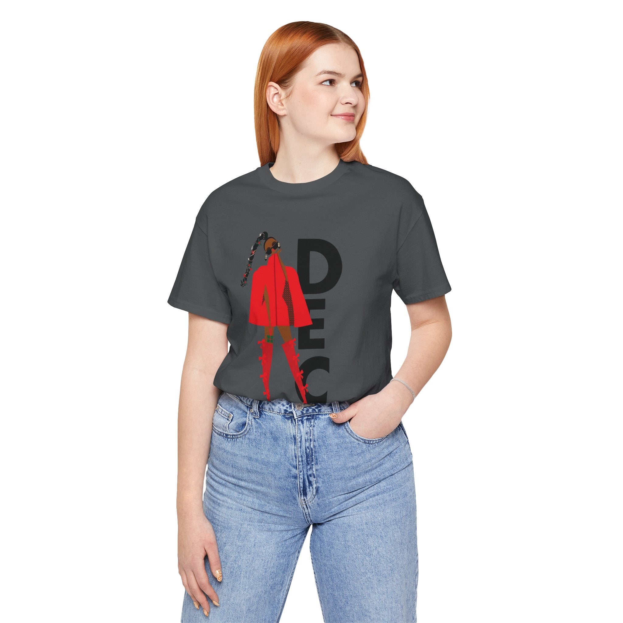 December Fashion Tee  Red Coat Model Graphic Shirt