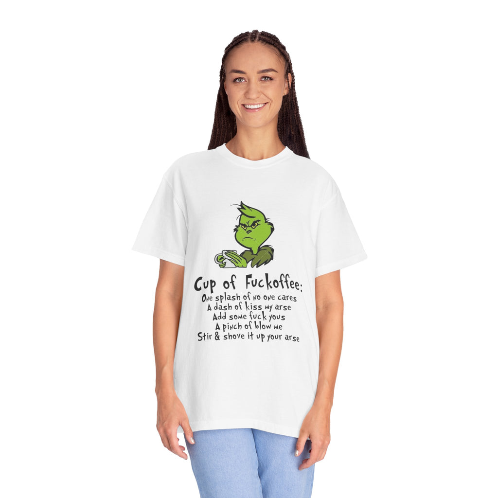 Holiday Graphic Tees  Cozy Festive Wear Funny Grinch-Inspired Unisex T-Shirt Cup of Fuckoffee