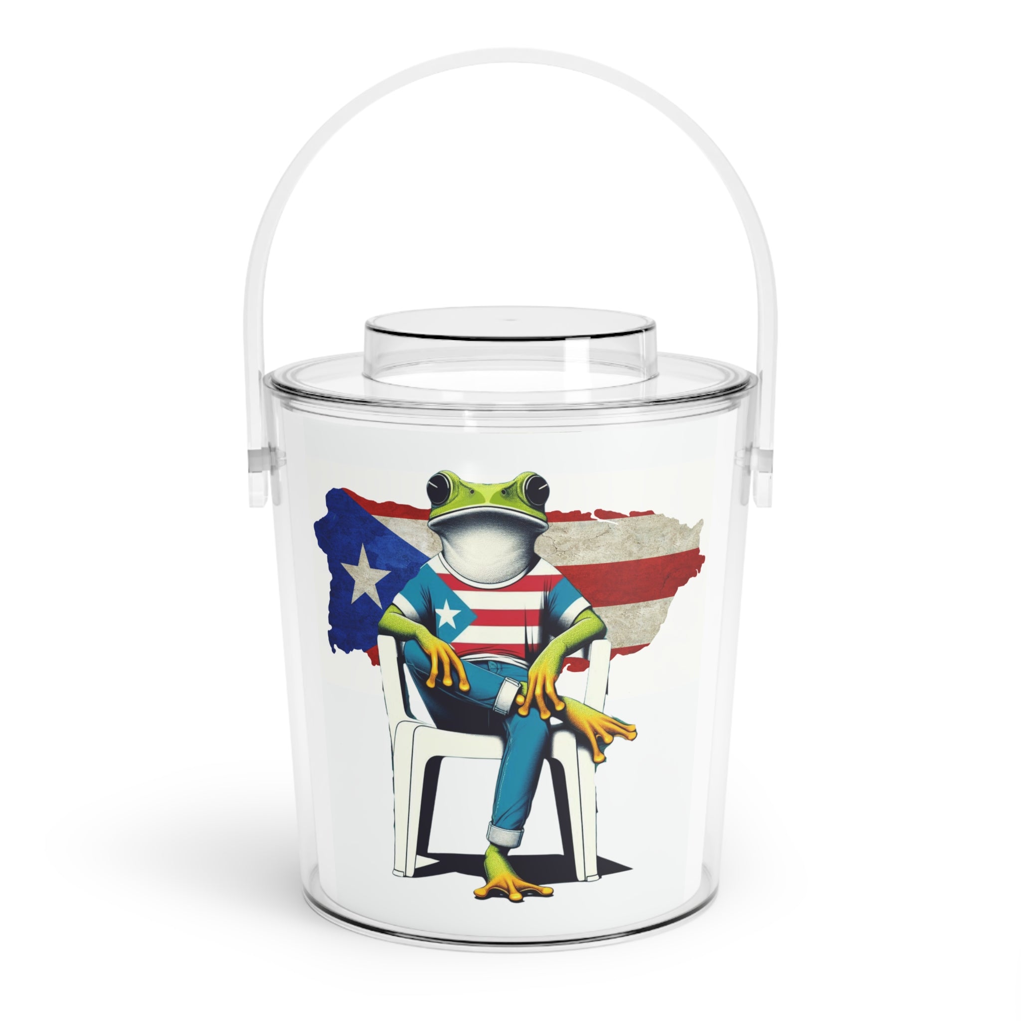 Puerto Rico Frog Patriotic Ice Bucket with Tongs Tropical Island Party Cooler hielera puerto rico