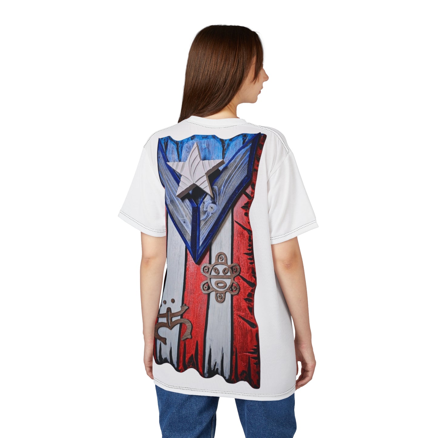 Puerto Rican Pride Unisex Cut & Sew Tee, AOP Boricua Flag Shirt, Vibrant Graphic Tee, Cultural Apparel, Boriken tee