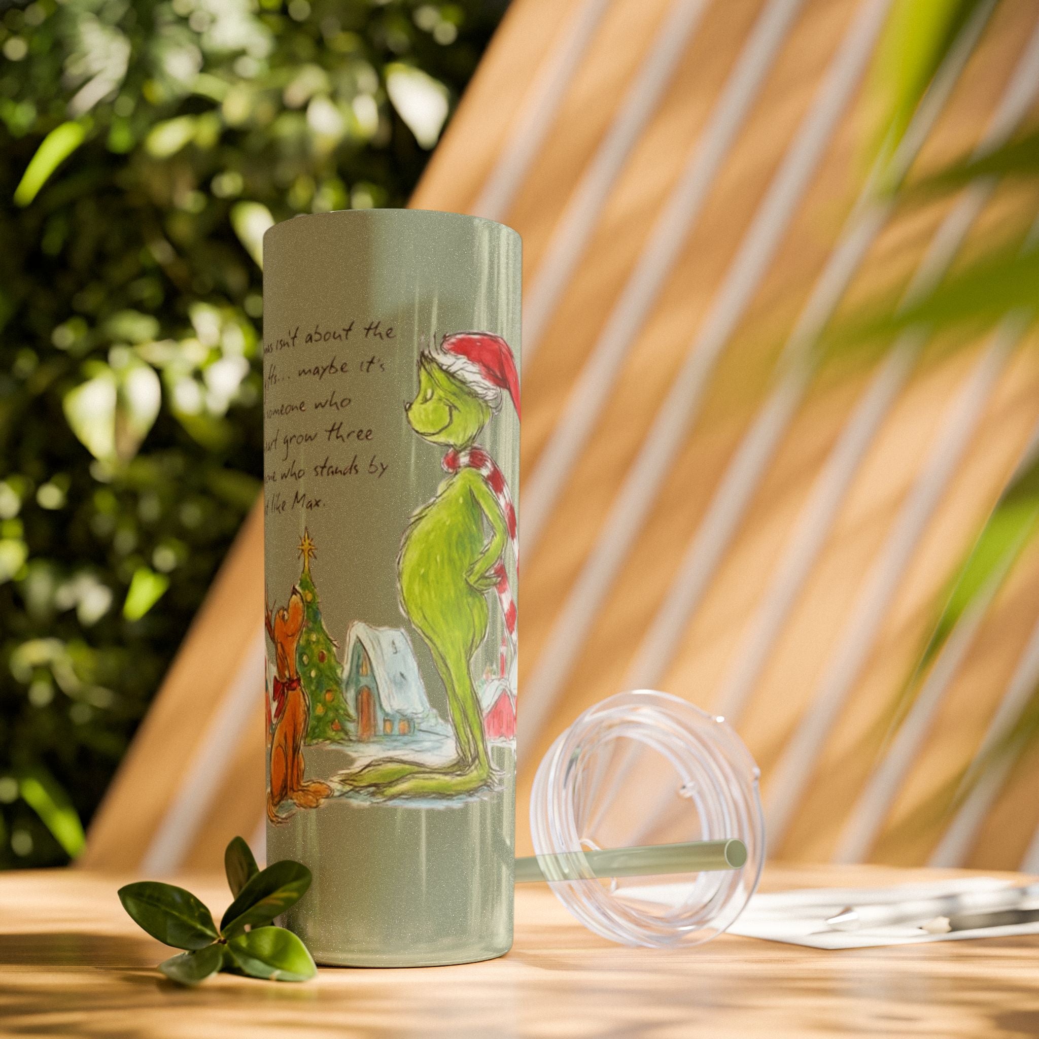 Grinch Christmas Skinny Tumbler with Straw — Dr. Seuss Holiday Quote Design, 20oz Christmas Mugs Collection