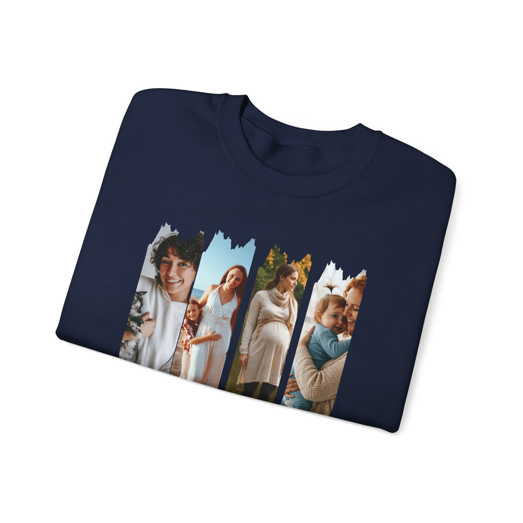 Mama Photo Collage Sweatshirt — "MAMA: clothed in strength & dignity" Sleeve Script
