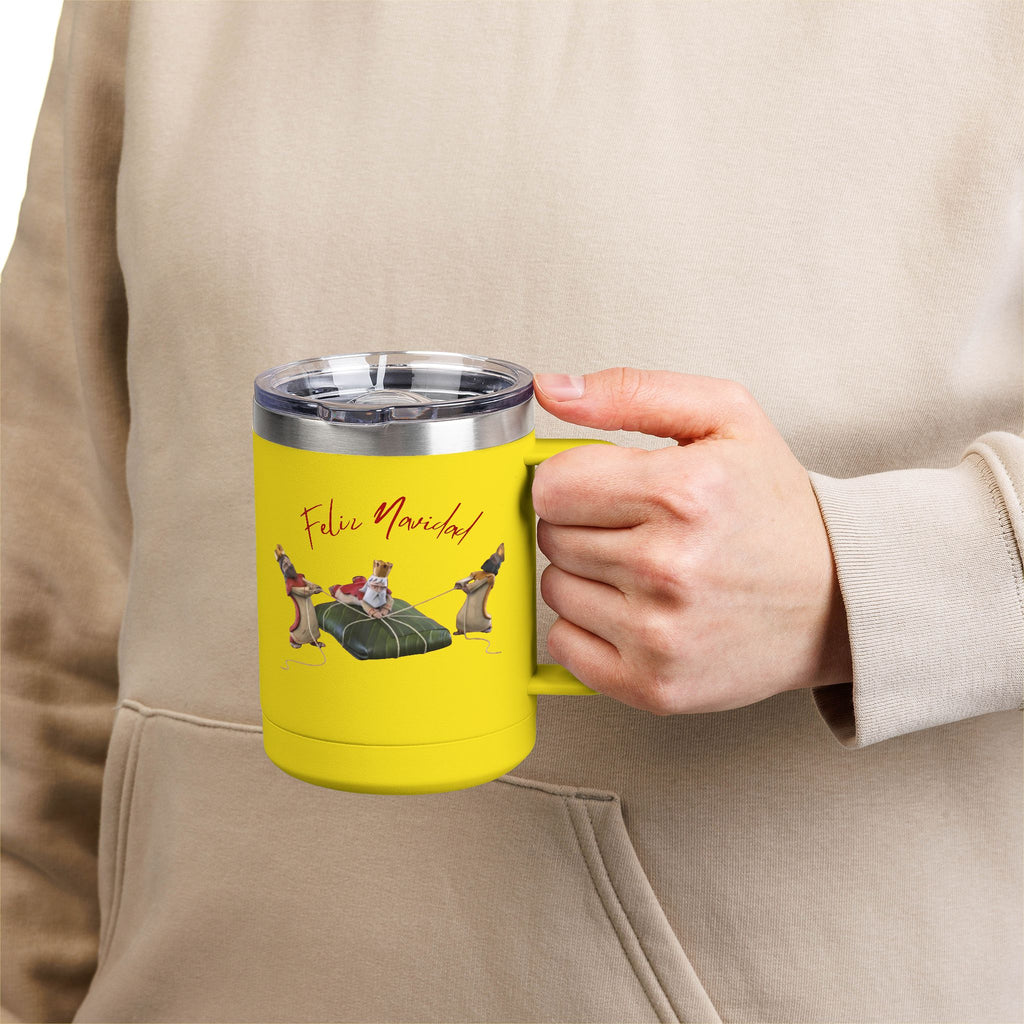 3 KINGS Holiday Travel Tumbler — 'Feliz Navidad' Dachshund Santa Design Coffee Cup for Fun Celebrations