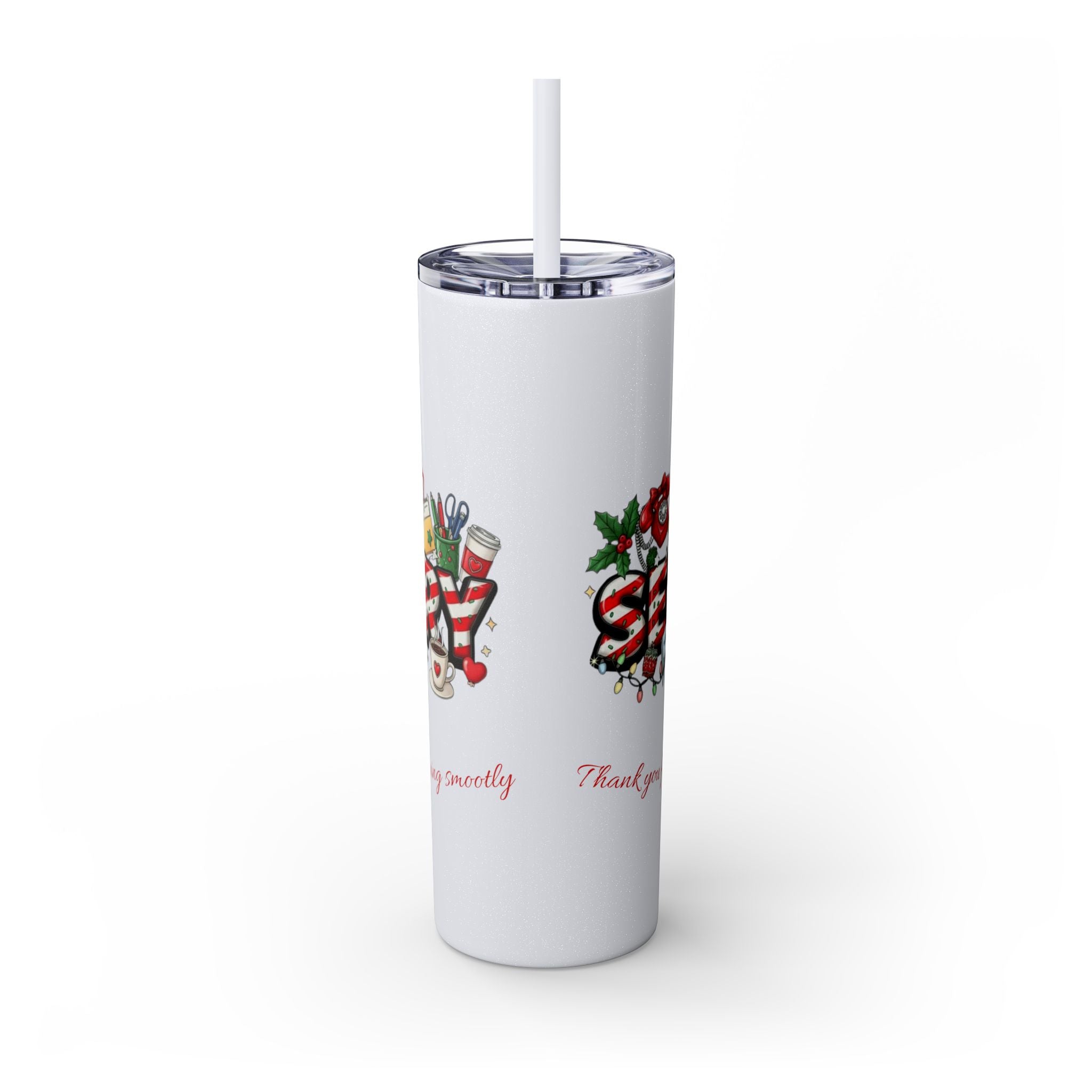 Christmas mug for the office team who keeps everything running smoothly. Candy Cane Christmas Office Secret Santa Design, 20oz with Straw